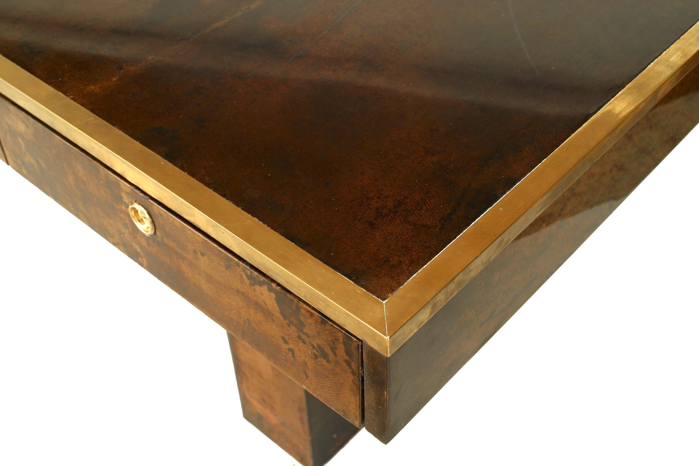 Mid-Century Modern Aldo Tura Italian Brown Parchment Veneer Desk For Sale