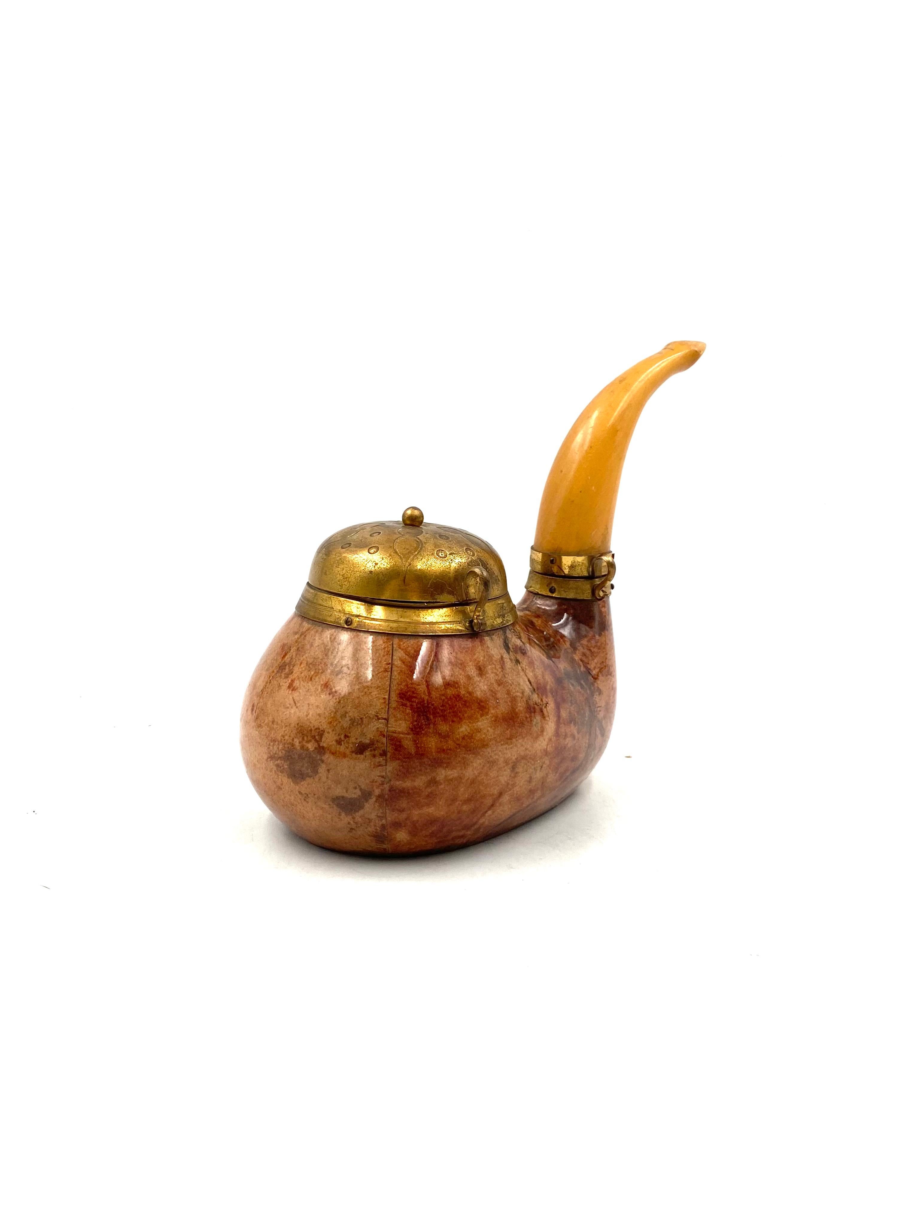 Aldo Tura, Boîte à tabac en parchemin en forme de pipe, Macabo Italie années 1950 en vente 3