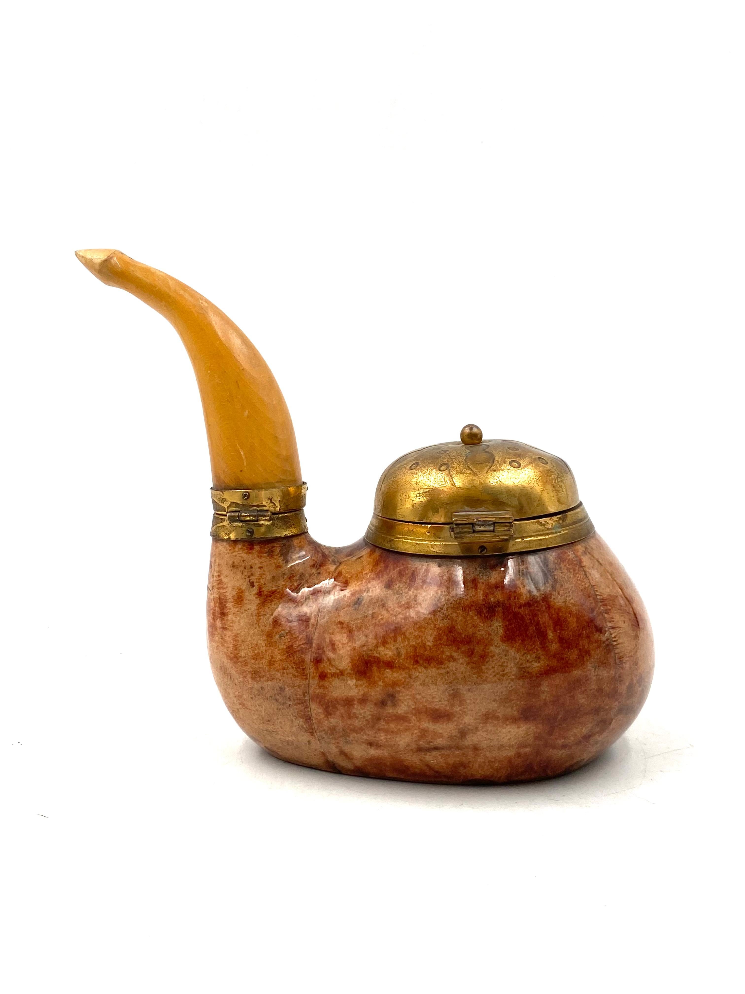 Aldo Tura, Boîte à tabac en parchemin en forme de pipe, Macabo Italie années 1950 en vente 7