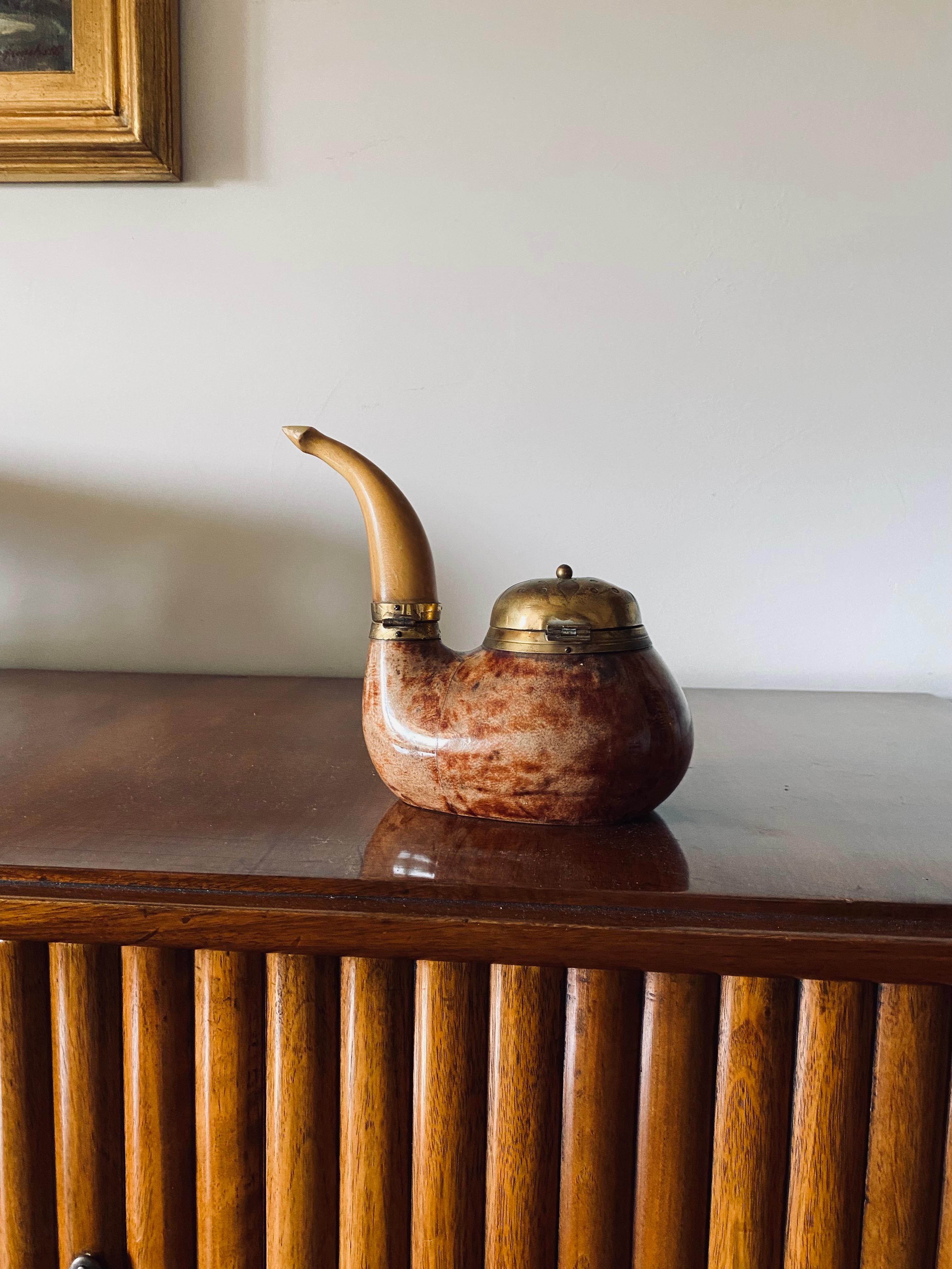 Mid-Century Modern Aldo Tura, Pipe Shaped Parchment Tobacco Box, Macabo Italy 1950s For Sale