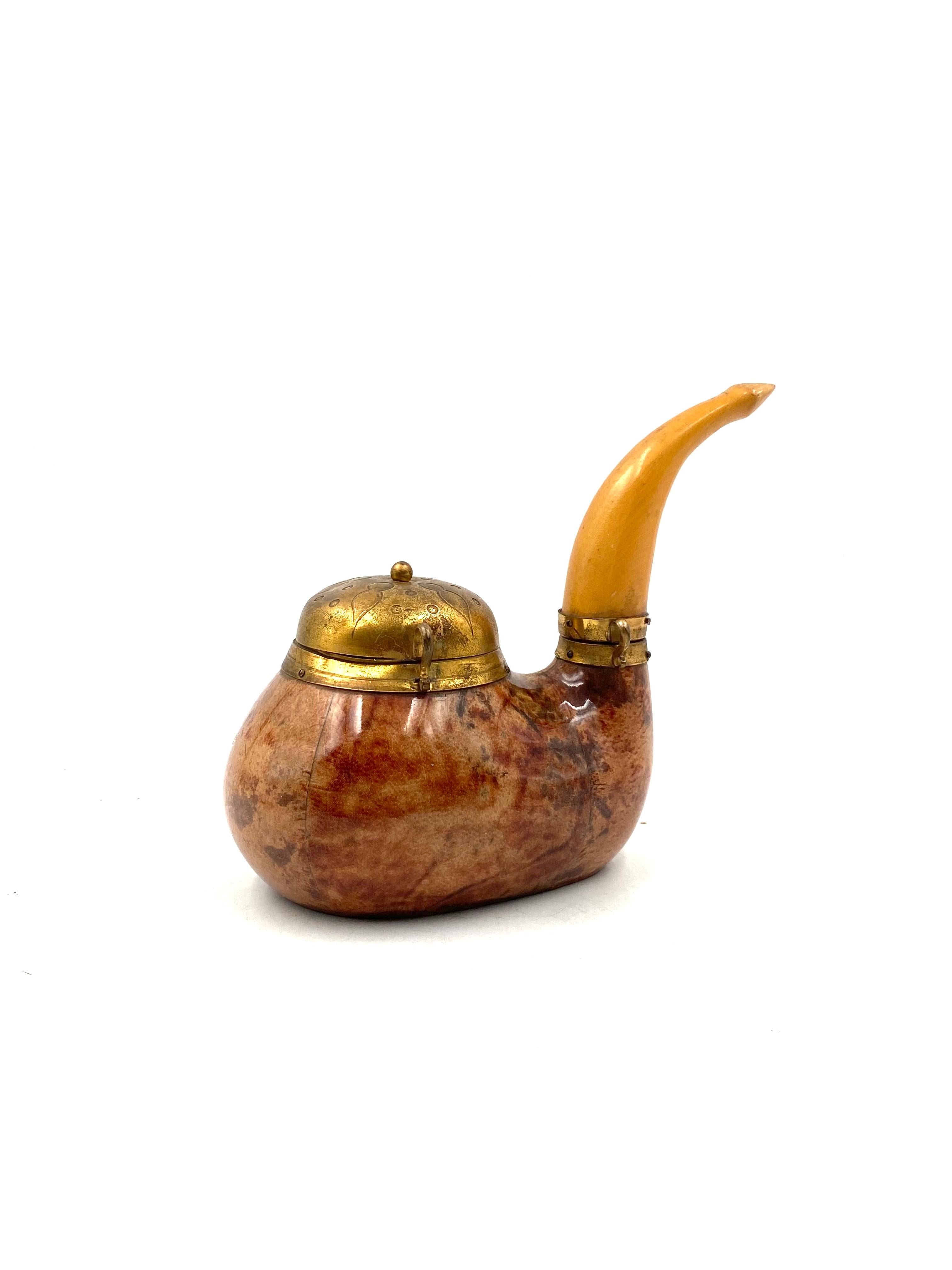 Aldo Tura, Pipe Shaped Parchment Tobacco Box, Macabo Italy 1950s For Sale 1