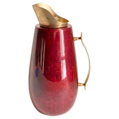 Aldo Tura Pitcher or Carafe-- Red Goatskin & Brass -- Mid Century Italian