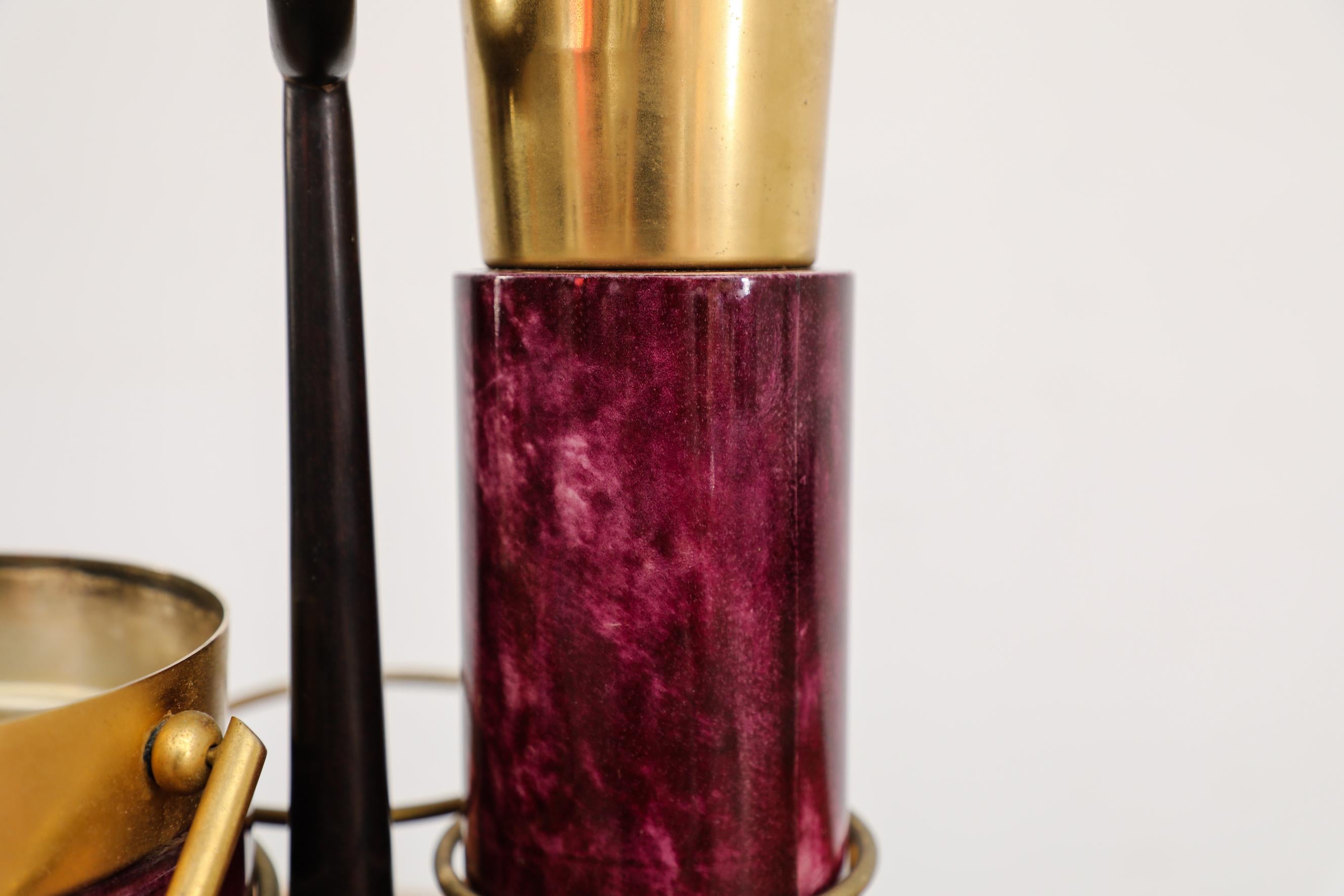 Aldo Tura Purple Dyed Goatskin and Brass Cocktail Set, Italy, 1970 For Sale 4