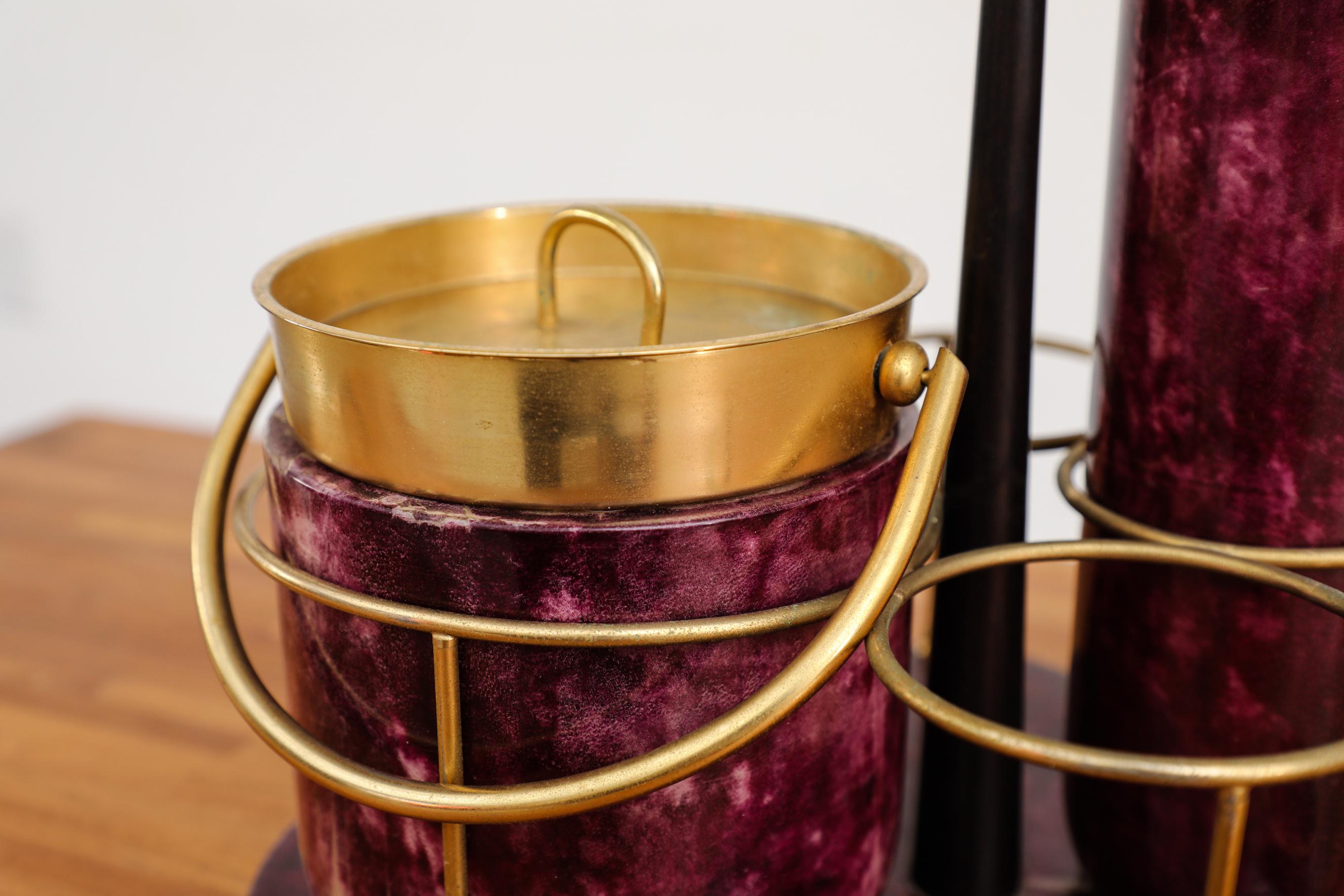 Aldo Tura Purple Dyed Goatskin and Brass Cocktail Set, Italy, 1970 For Sale 5