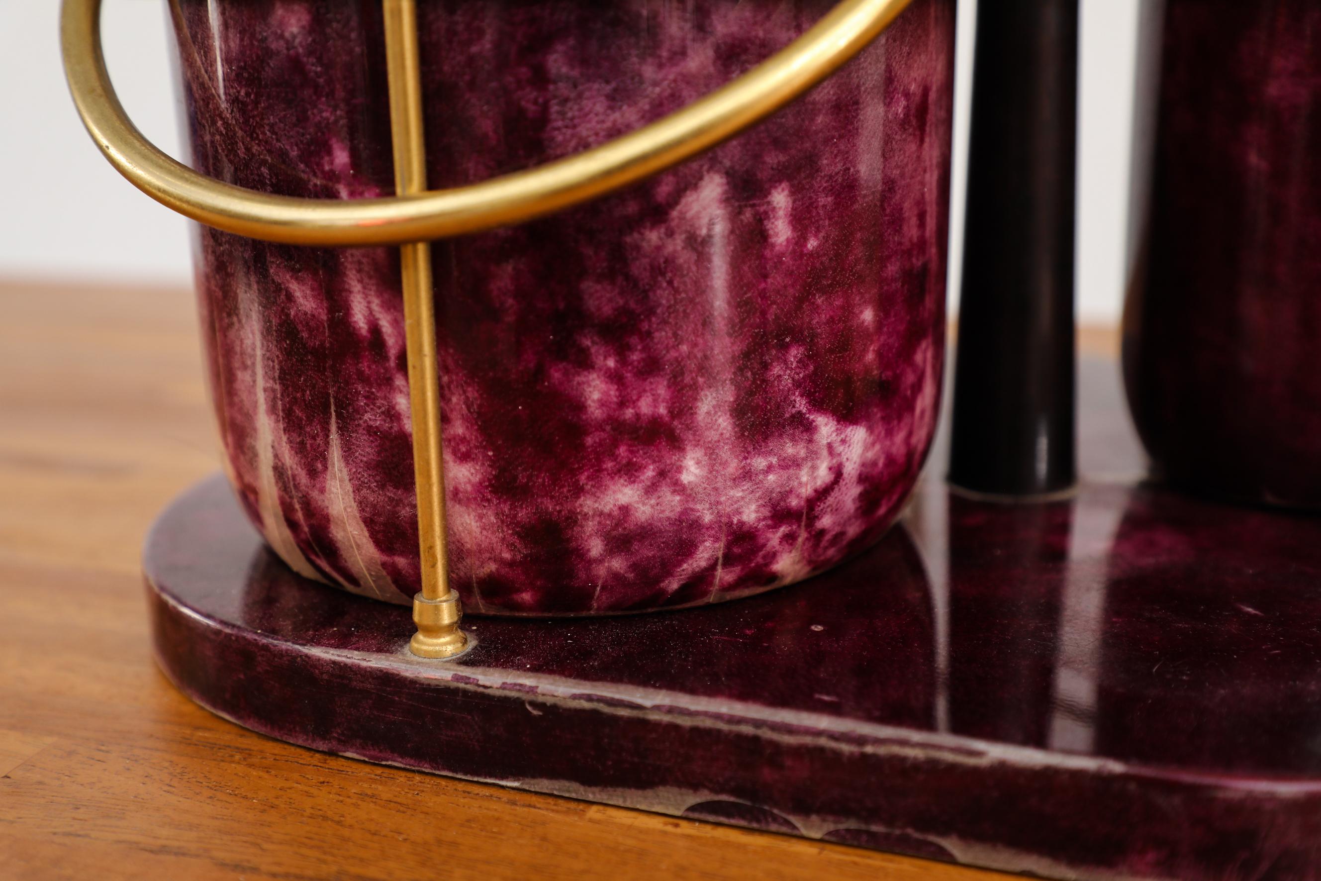 Aldo Tura Purple Dyed Goatskin and Brass Cocktail Set, Italy, 1970 For Sale 6