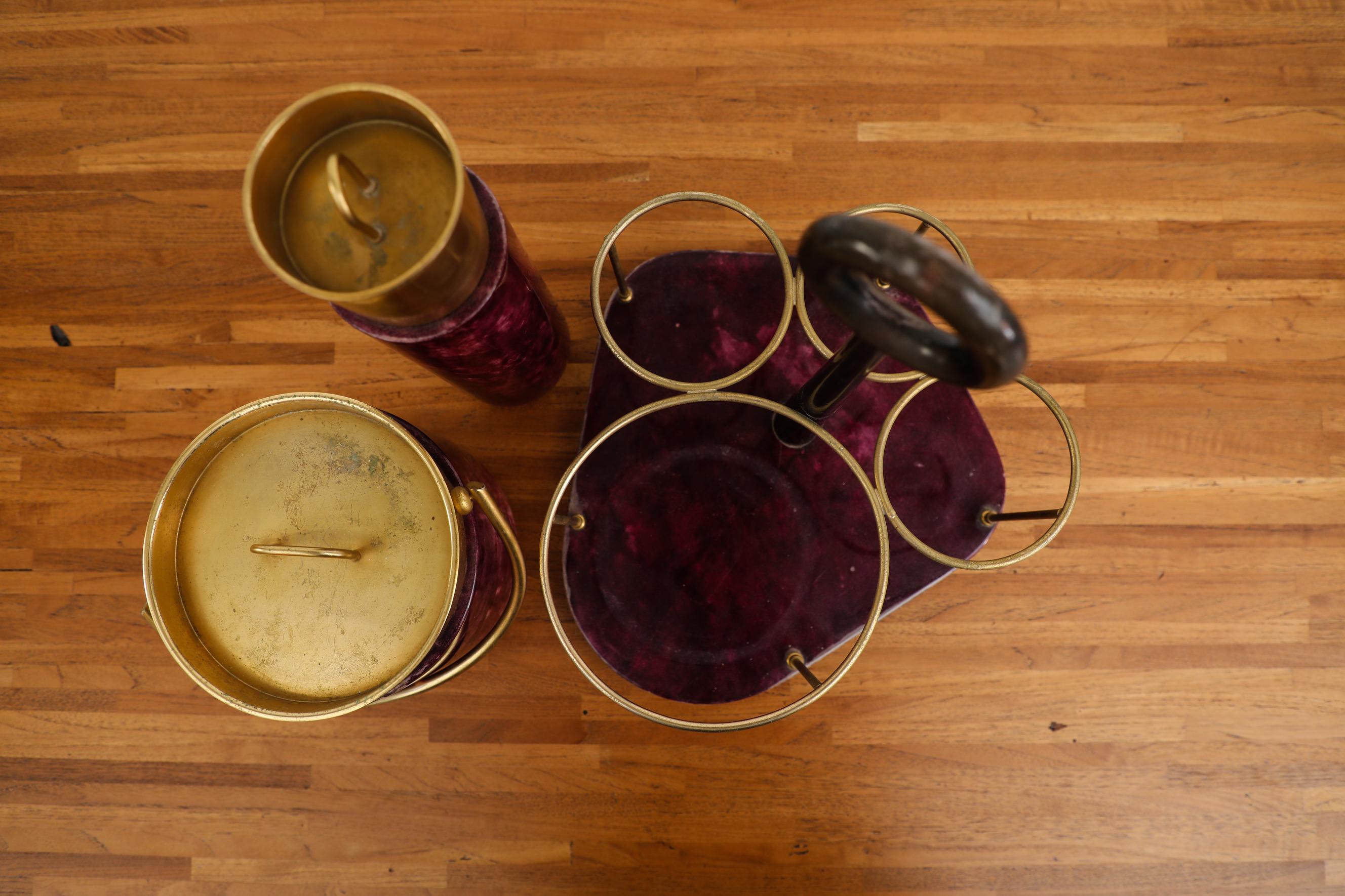Aldo Tura Purple Dyed Goatskin and Brass Cocktail Set, Italy, 1970 For Sale 12