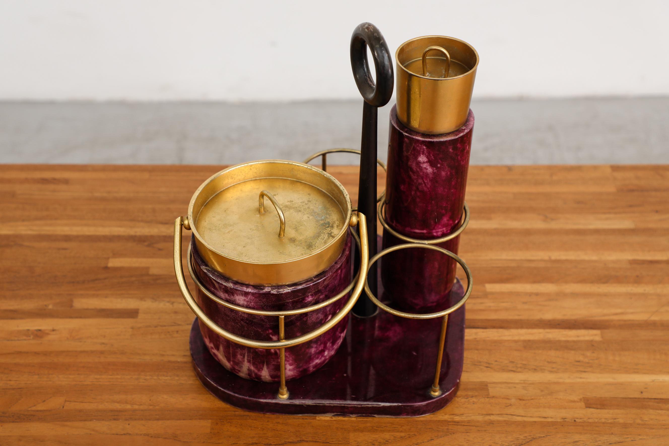 Mid-Century Modern Aldo Tura Purple Dyed Goatskin and Brass Cocktail Set, Italy, 1970 For Sale