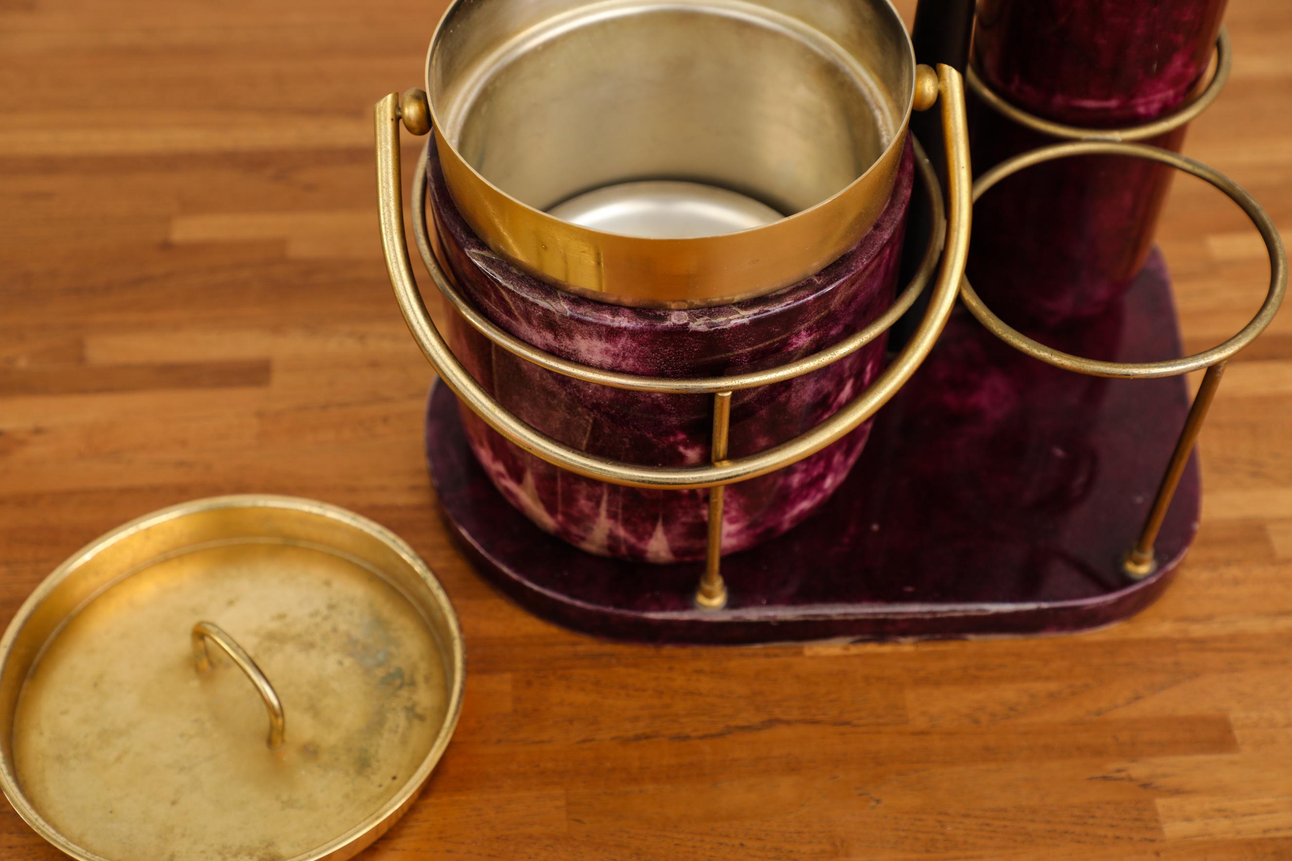 Aldo Tura Purple Dyed Goatskin and Brass Cocktail Set, Italy, 1970 In Good Condition For Sale In Los Angeles, CA