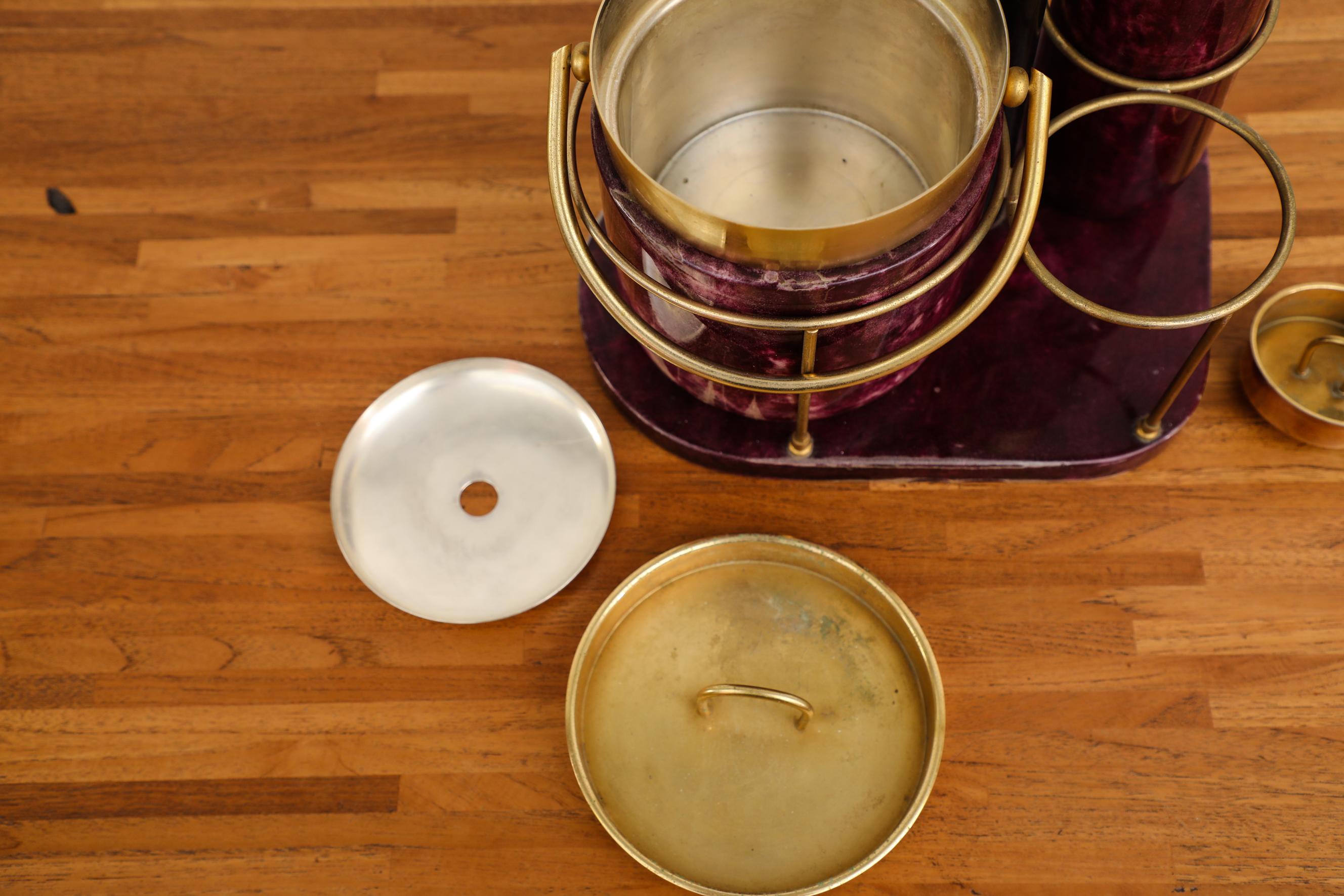 Late 20th Century Aldo Tura Purple Dyed Goatskin and Brass Cocktail Set, Italy, 1970 For Sale