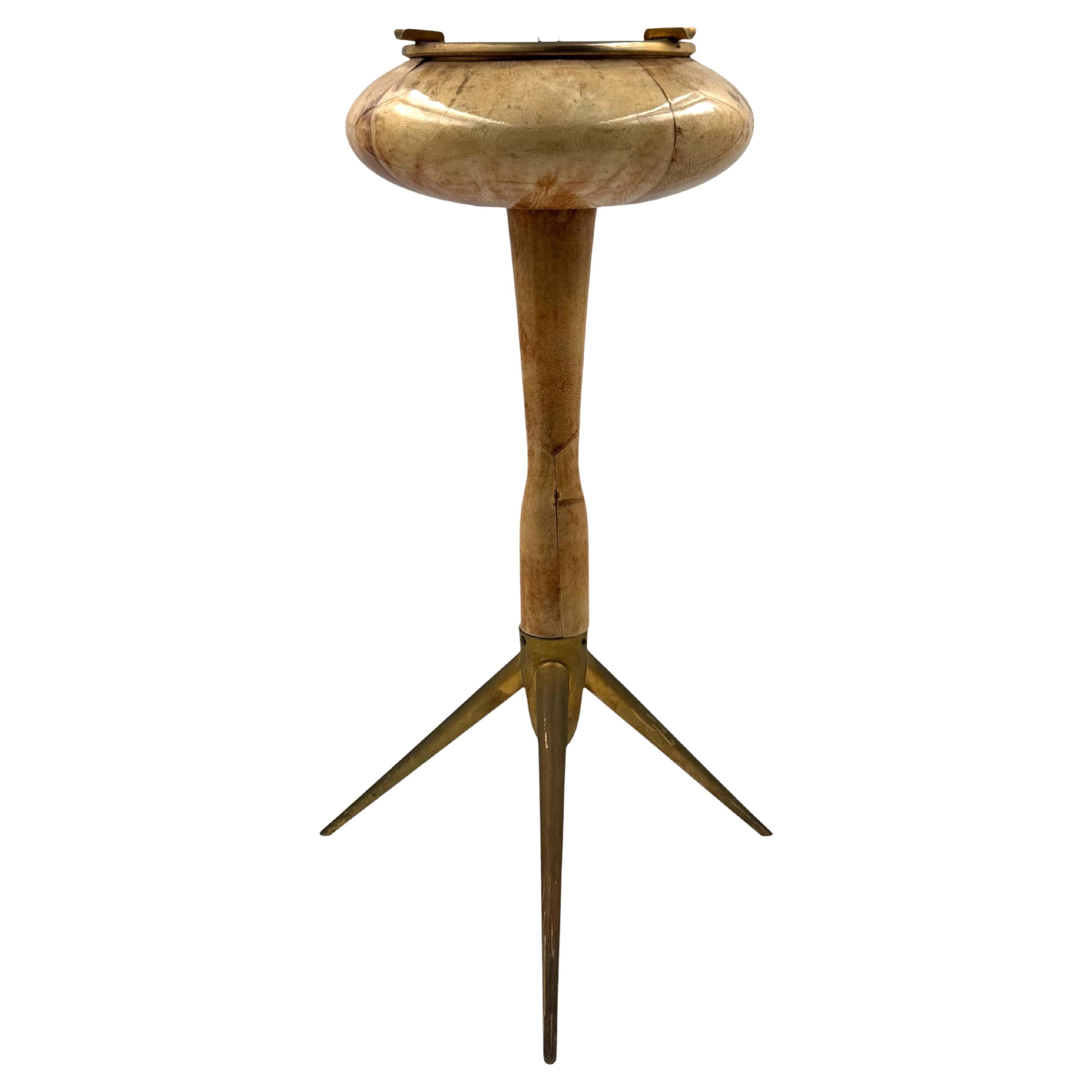 Aldo Tura, rare cream parchment floor ashtray, Italy 1950s