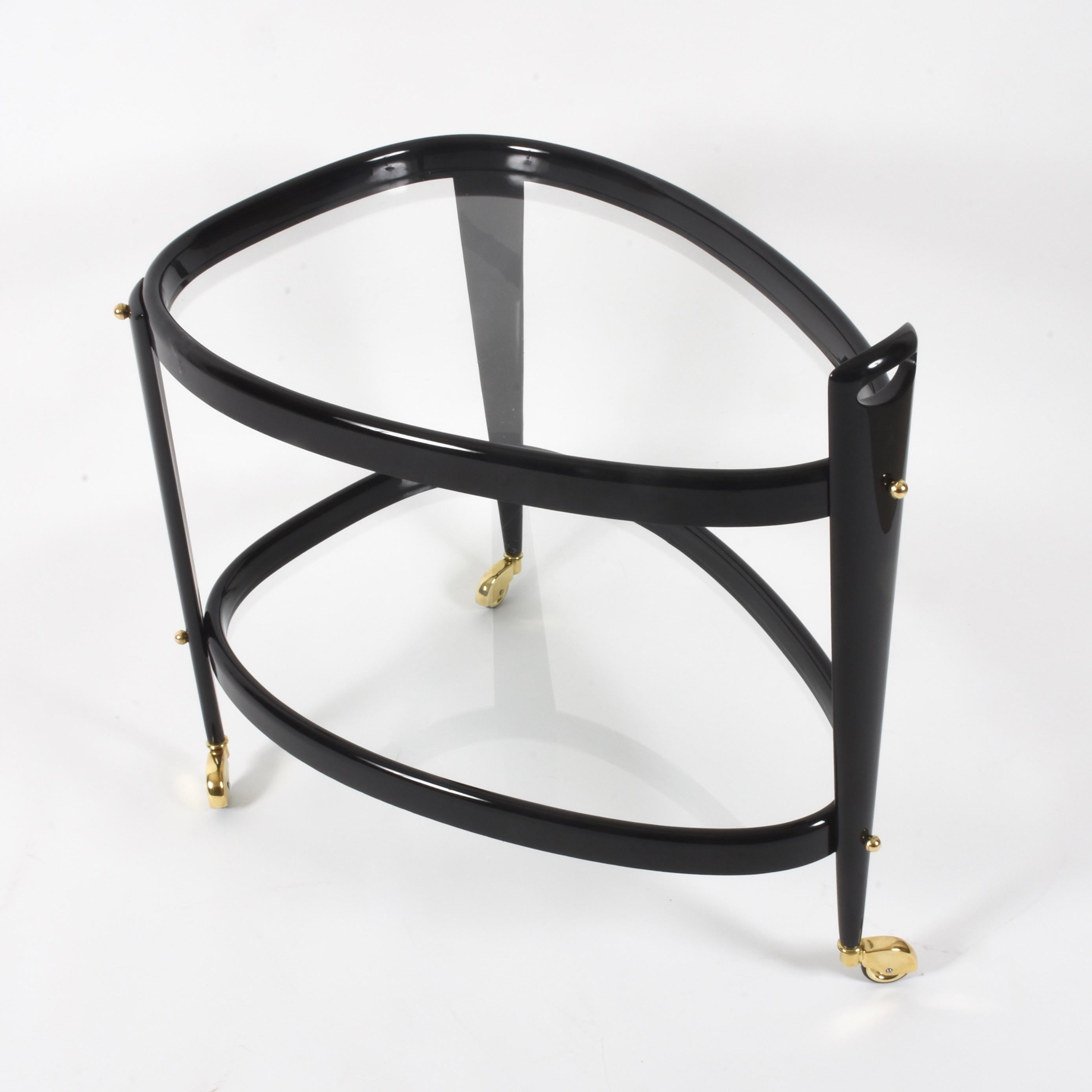 Aldo Tura Rare Italian Cart Bar, Oval, Brass and Ebonized Wood, Italy, 1950s 6