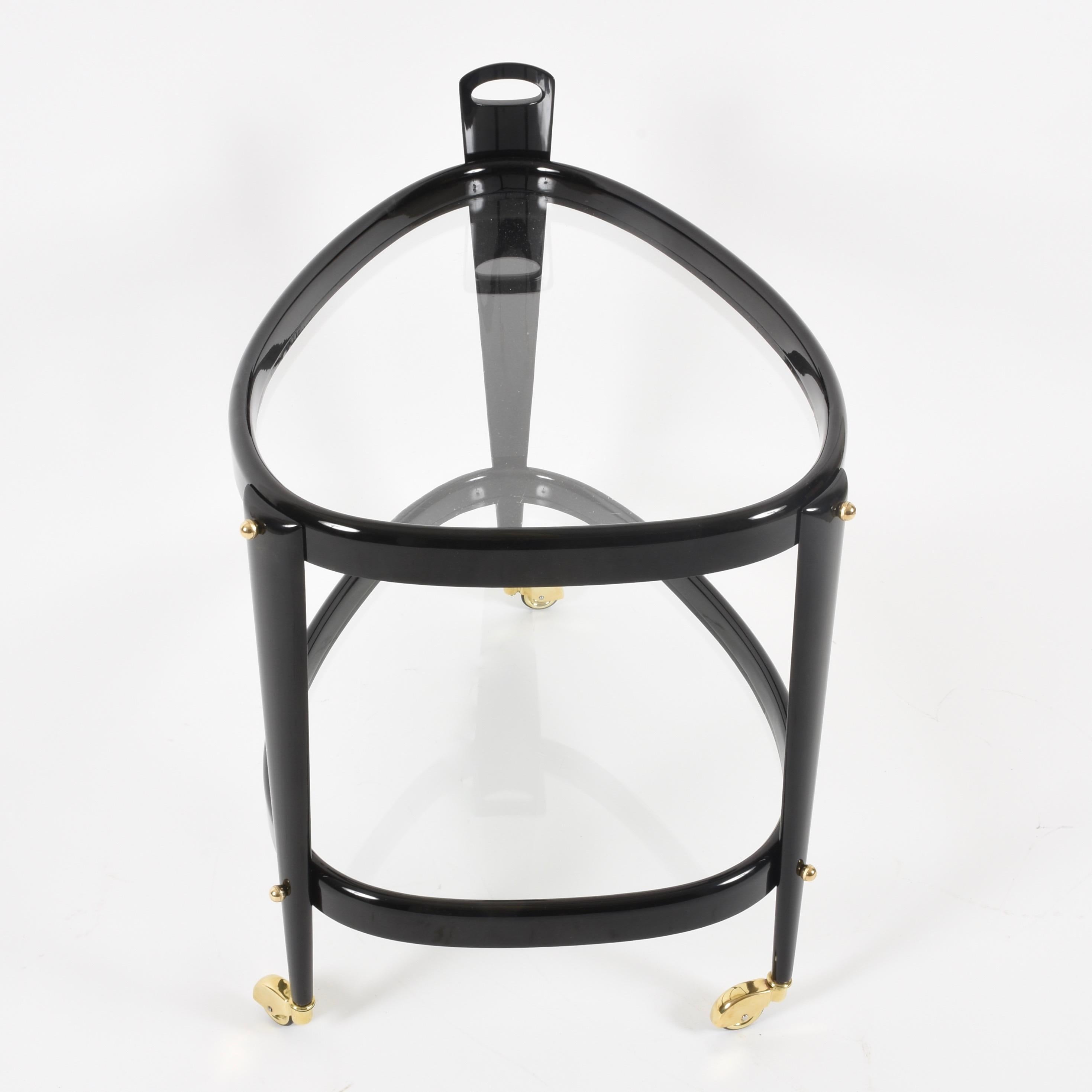 Aldo Tura Rare Italian Cart Bar, Oval, Brass and Ebonized Wood, Italy, 1950s 14