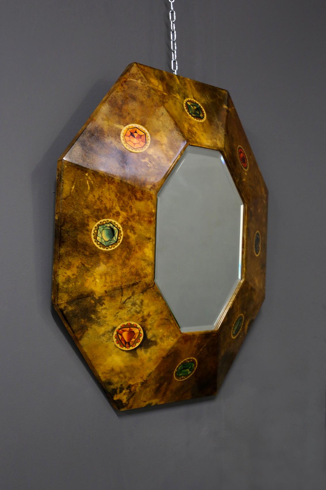 Mid-Century Modern Aldo Tura Rare Midcentury Mirror in Parchment with Original Label, 1950s