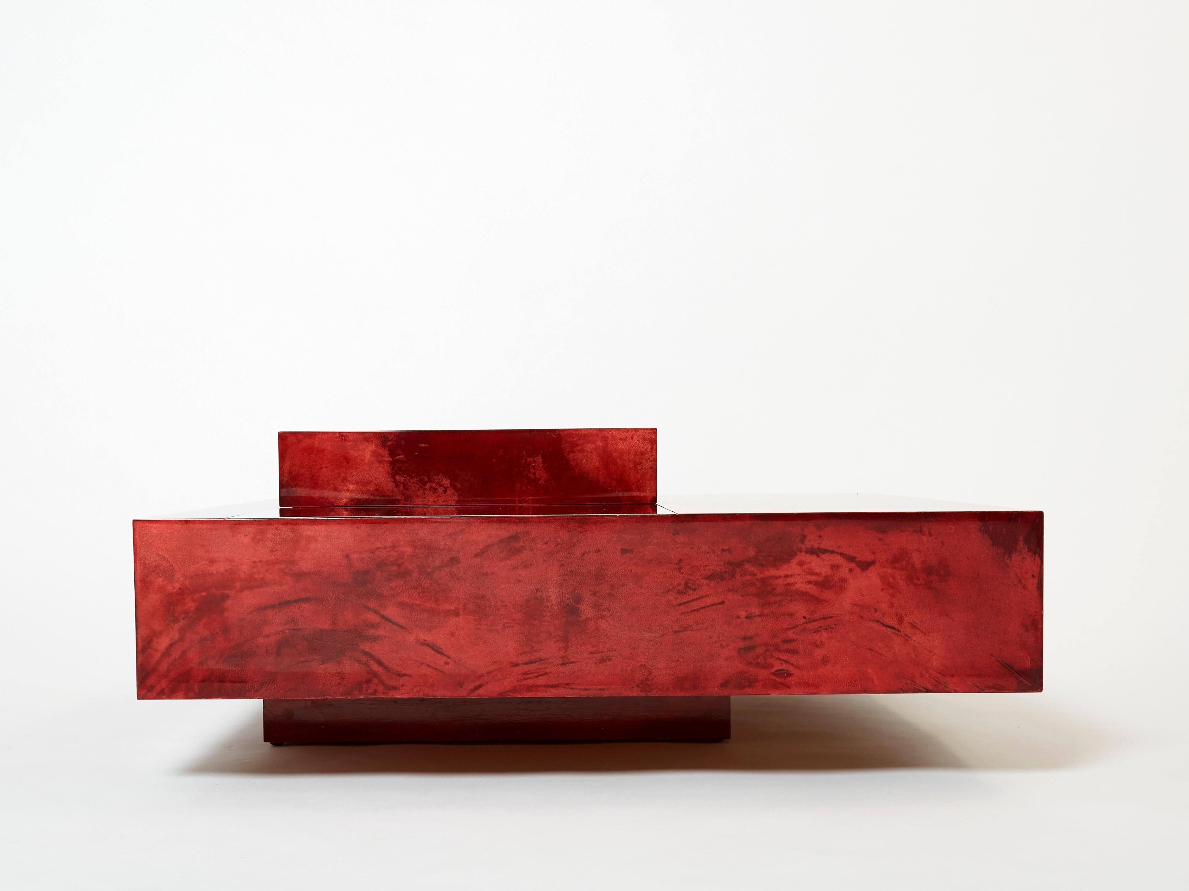 Aldo Tura Red Goatskin Parchment Steel Bar Coffee Table, 1960 For Sale 10