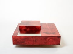Aldo Tura Red Goatskin Parchment Steel Bar Coffee Table, 1960