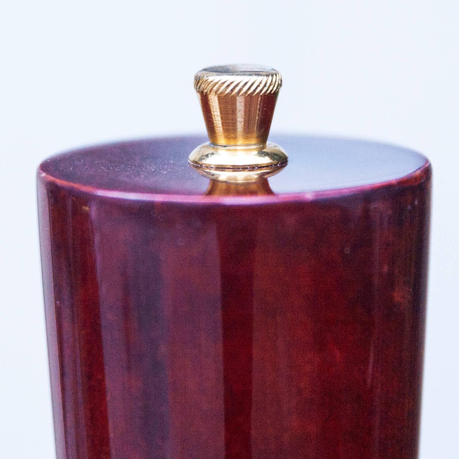 Hollywood Regency Aldo Tura Red Goatskin Pepper Mill, 1970s