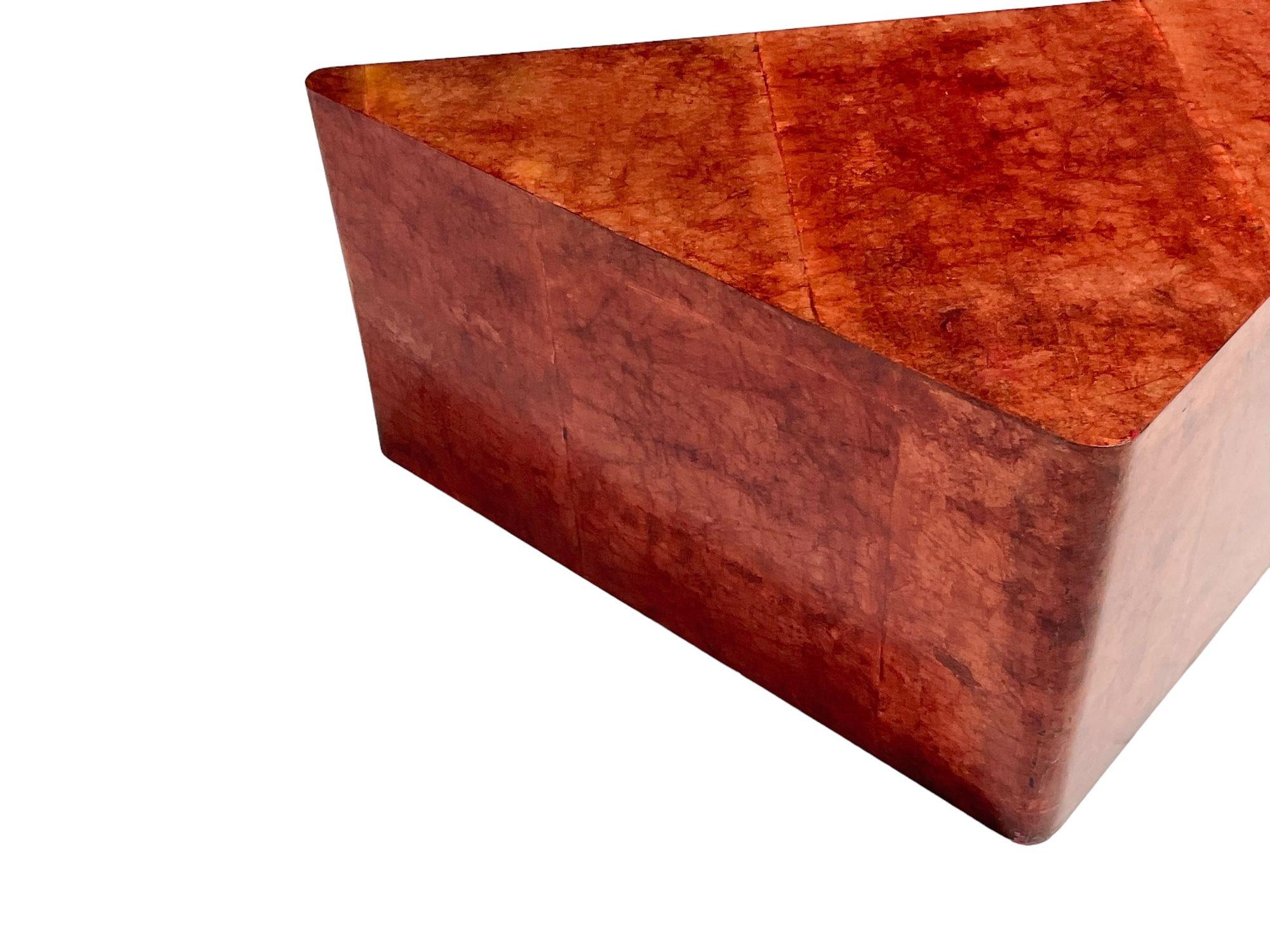 Mid-Century Modern Aldo Tura Red Lacquered Triangular Goatskin Coffee Table, Italy 1960 For Sale