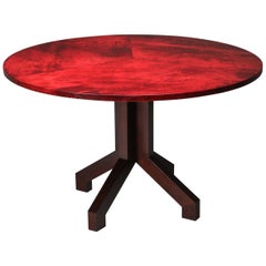 Aldo Tura Red Parchment and Mahogany Table