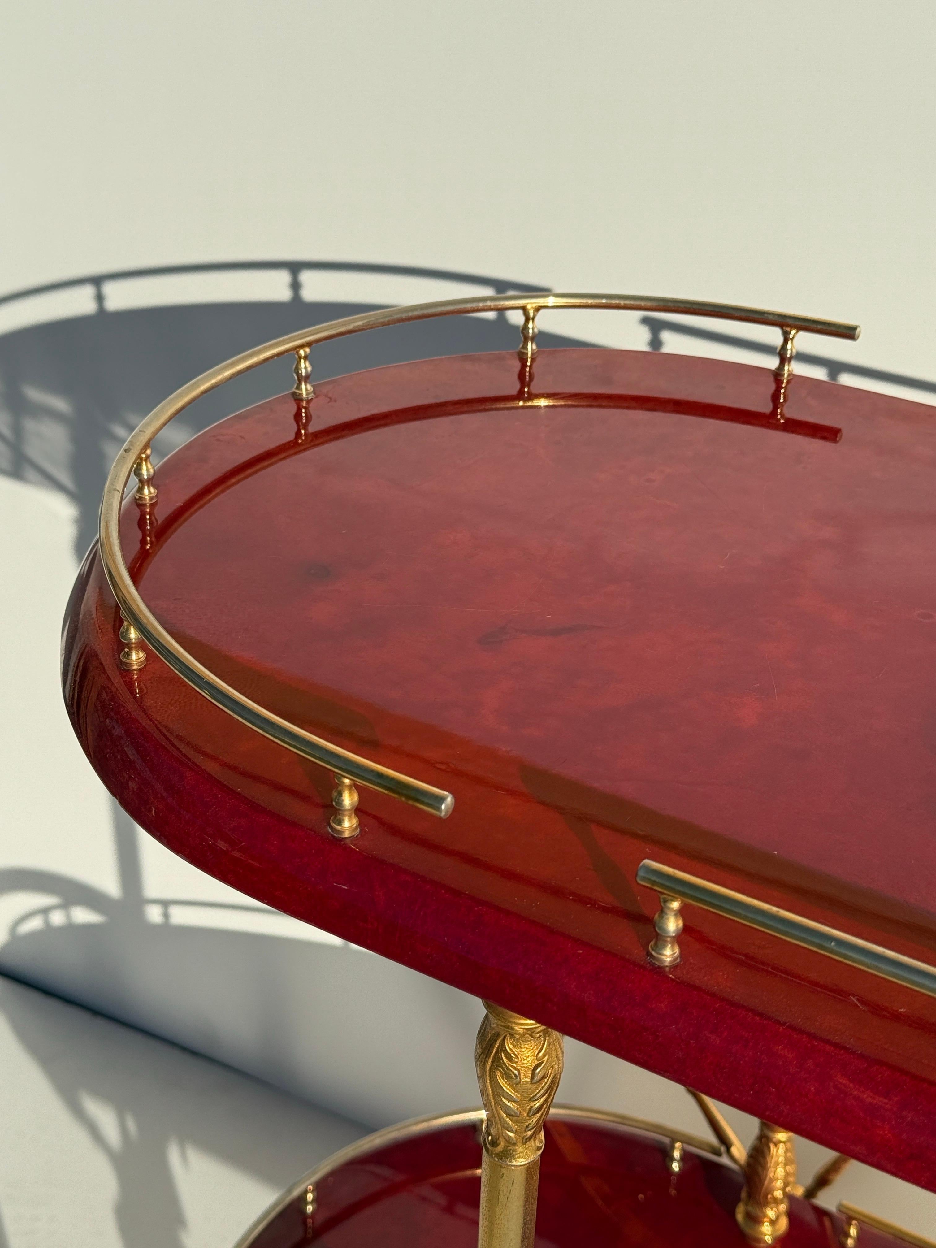 Aldo Tura Red Parchment Bar Cart For Sale 3