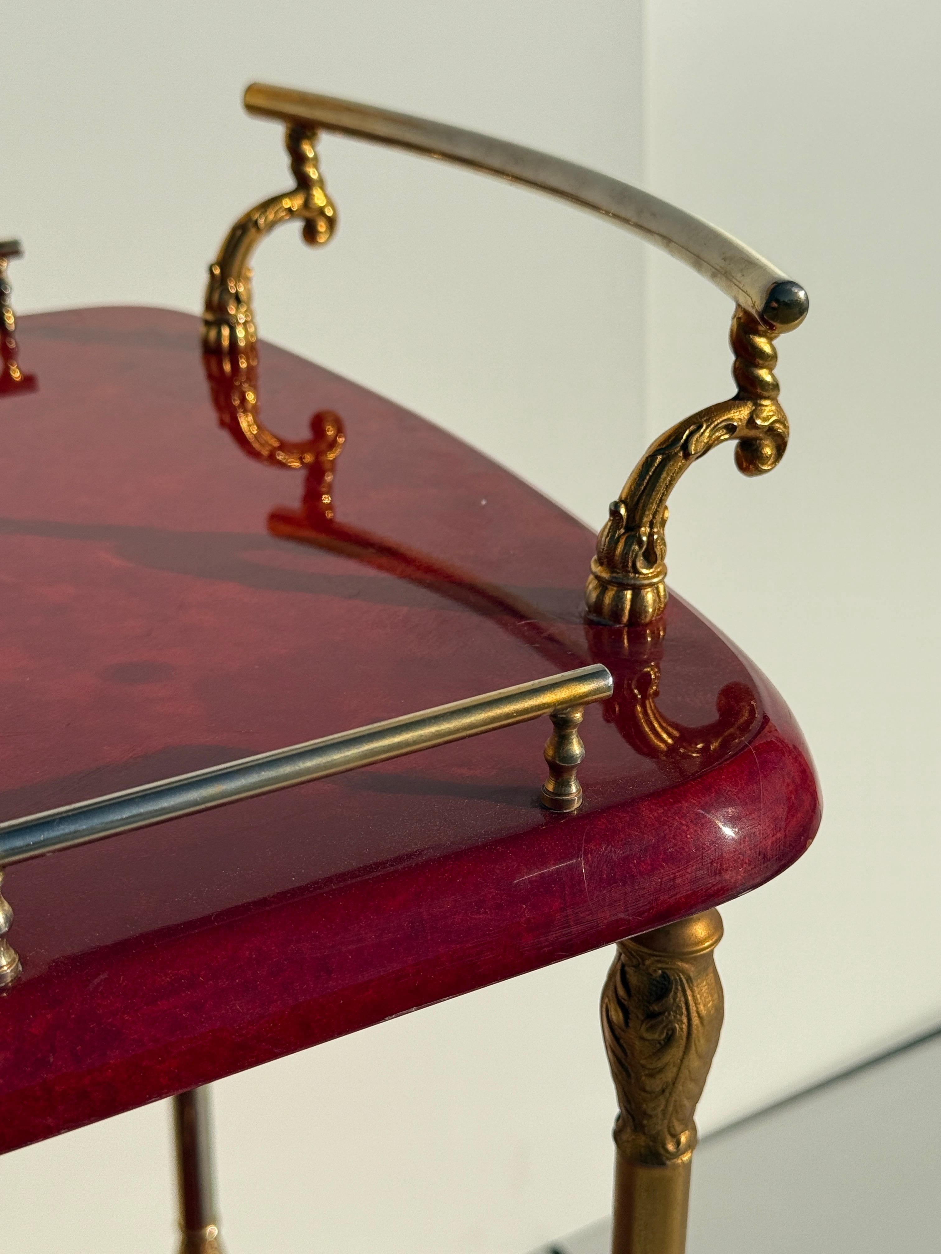 Aldo Tura Red Parchment Bar Cart For Sale 4