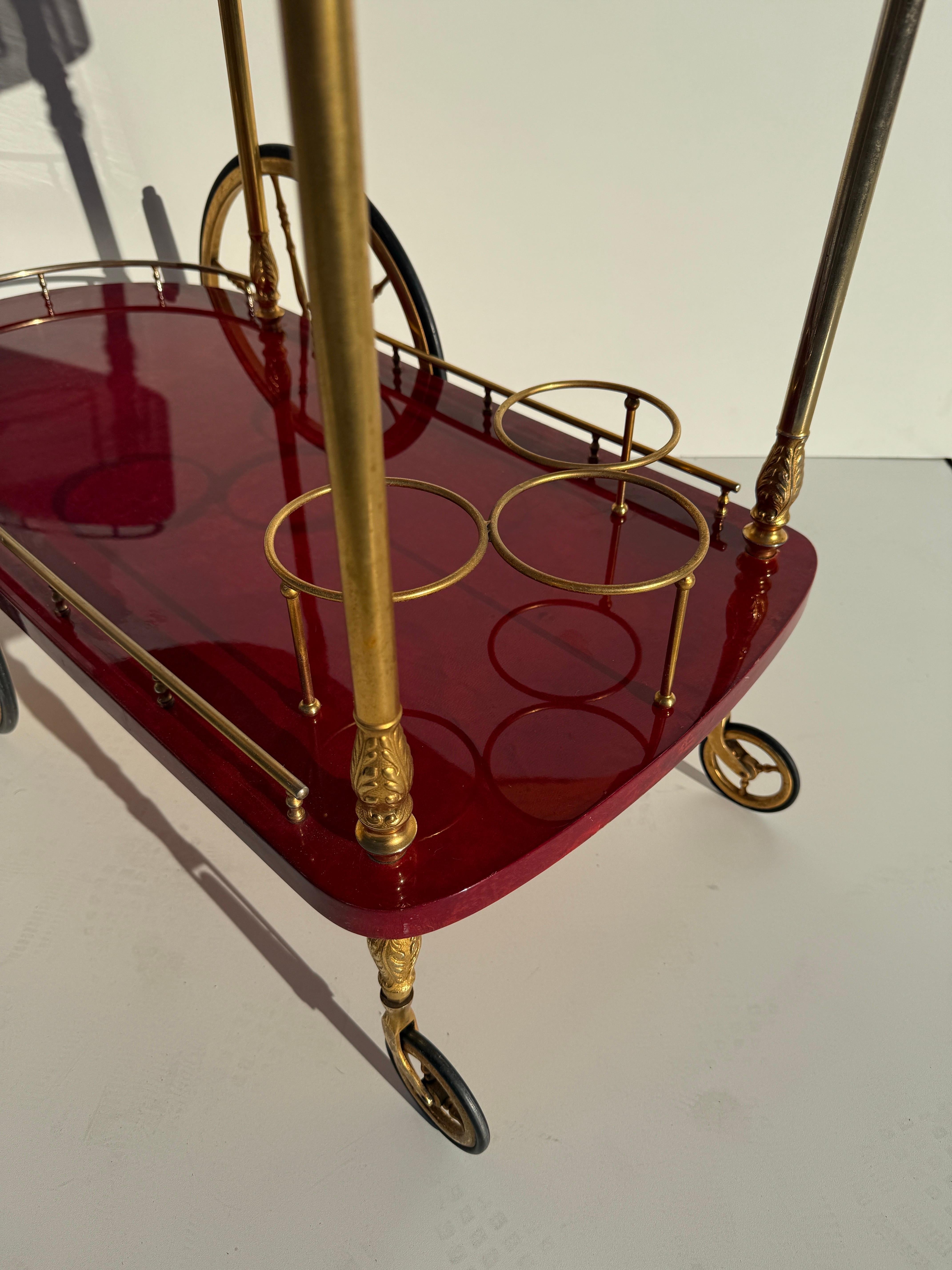Aldo Tura Red Parchment Bar Cart For Sale 6
