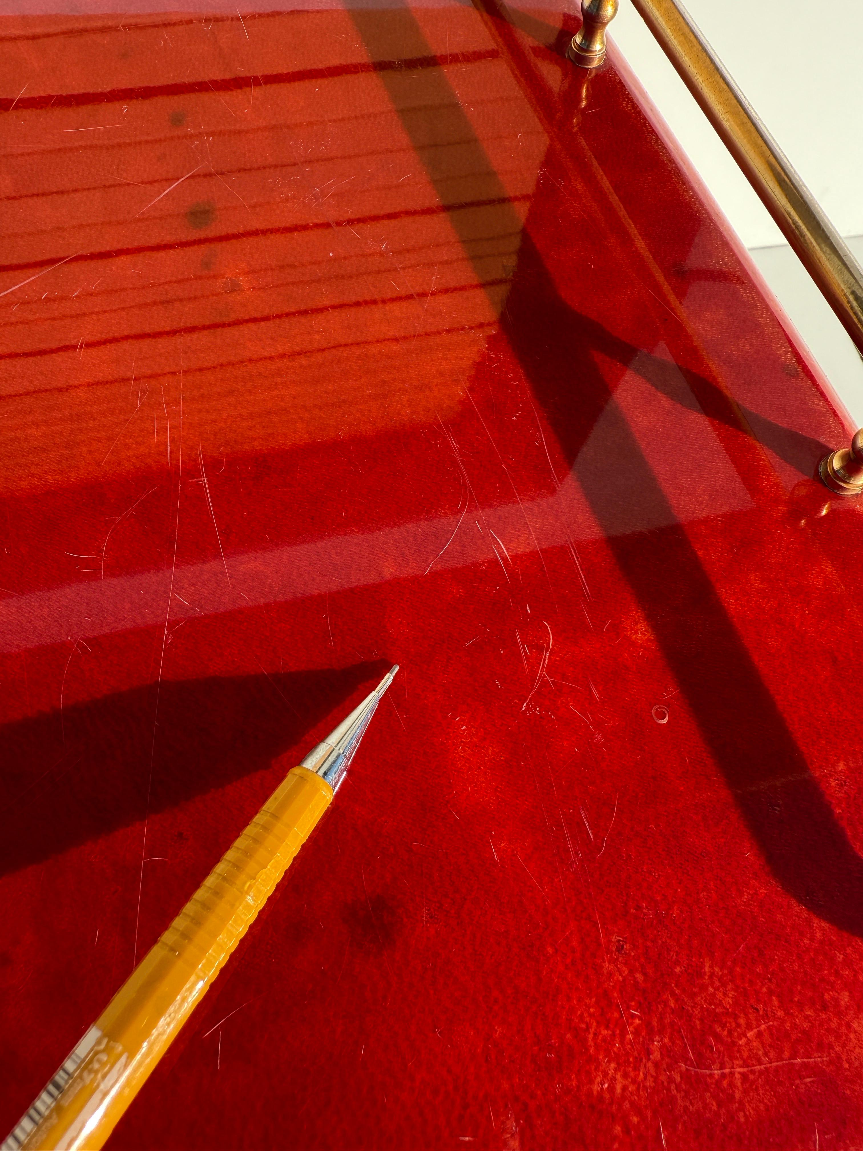 Aldo Tura Red Parchment Bar Cart For Sale 7