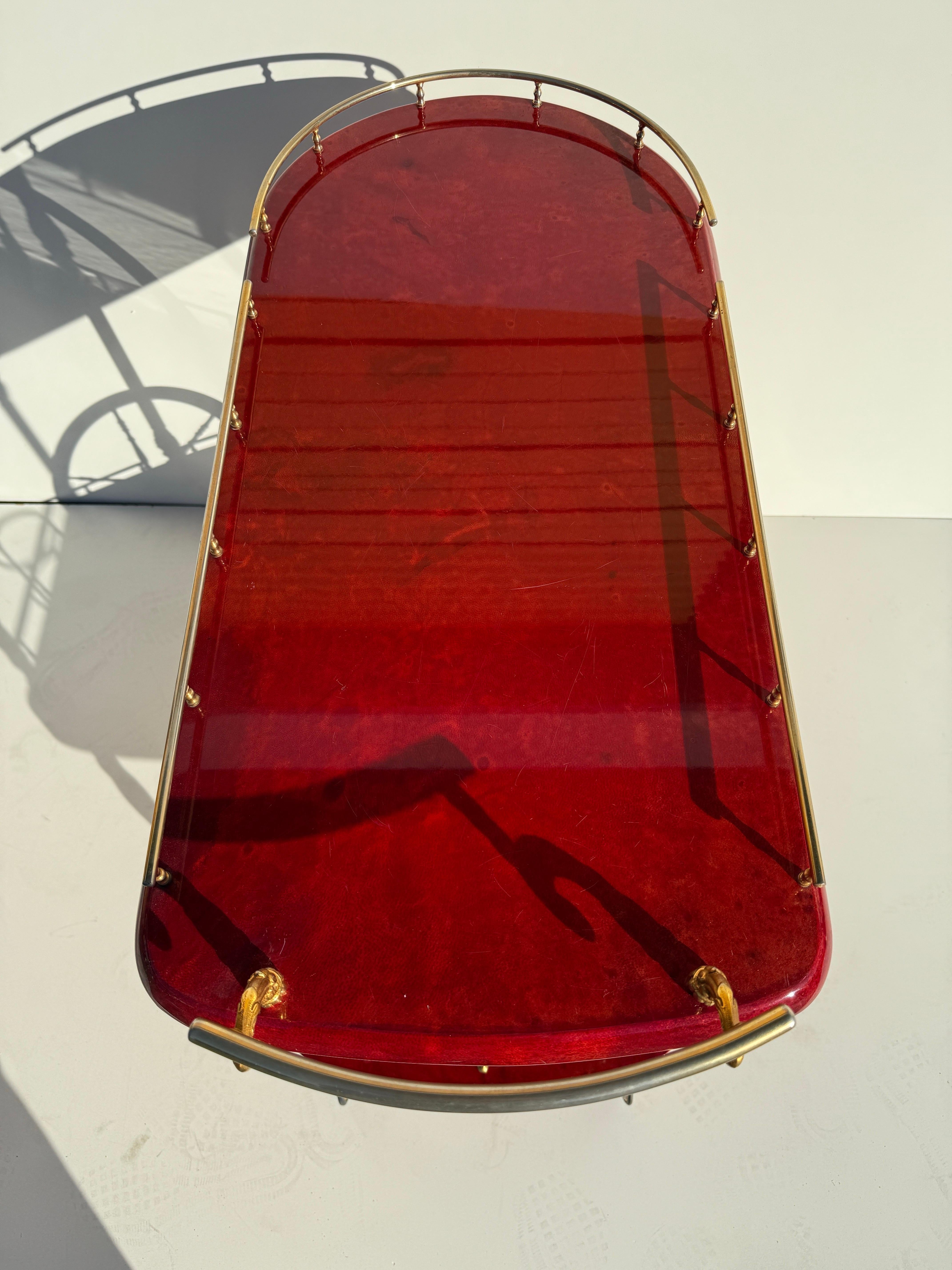 Aldo Tura Red Parchment Bar Cart For Sale 8