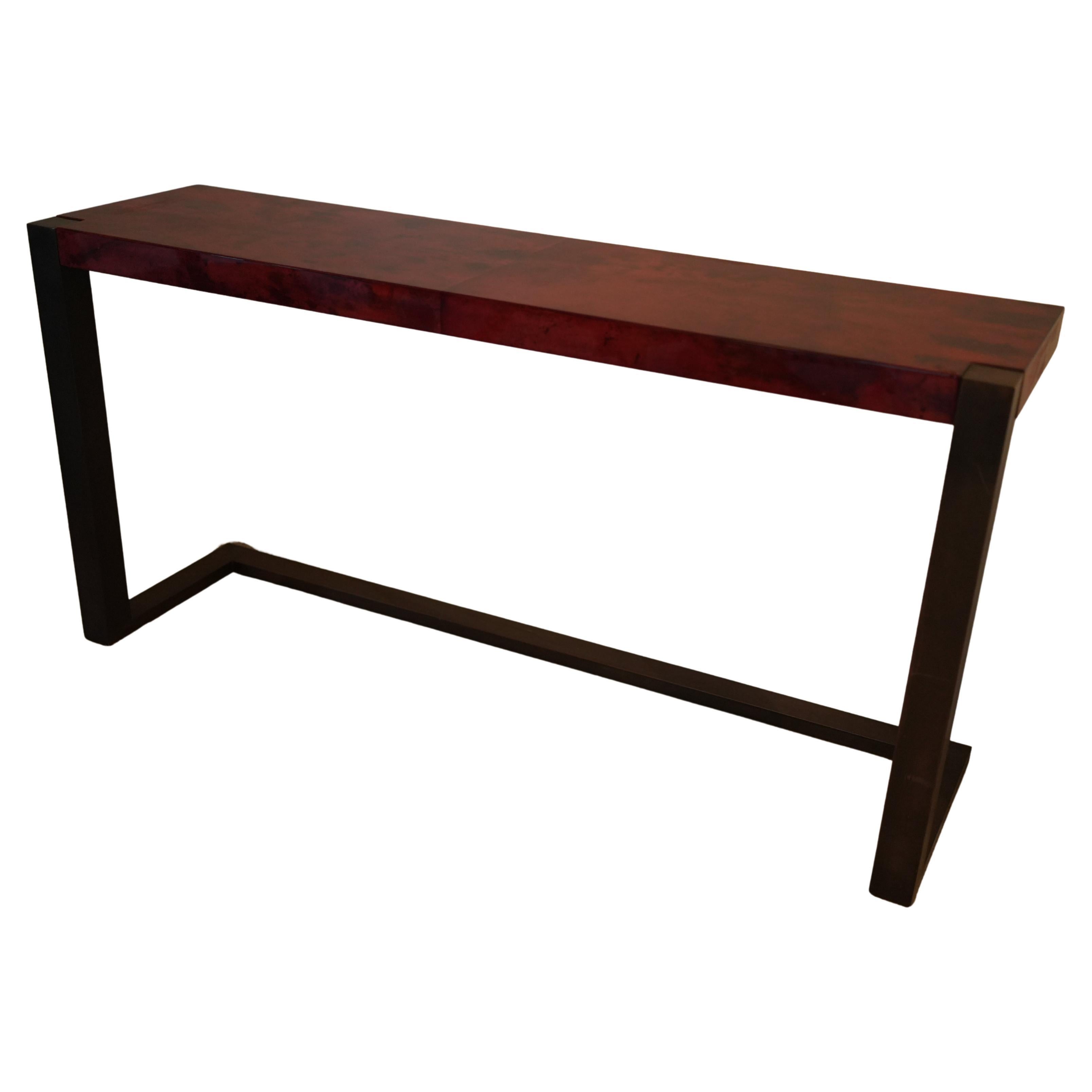 Aldo Tura Red Parchment Console Table, Italian Modern Design, 1970 For Sale