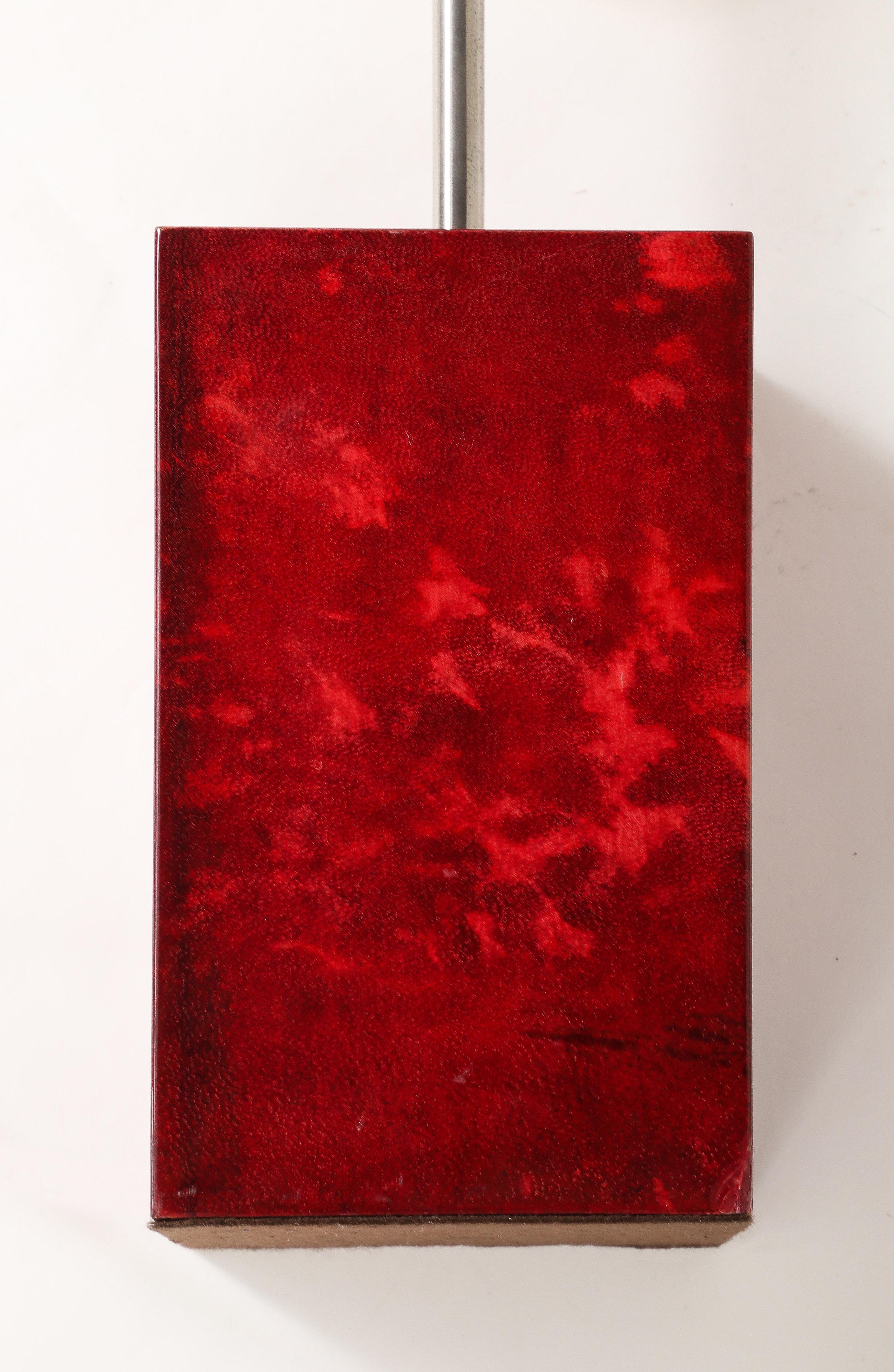 Aldo Tura Red Parchment & Nickel Table Lamp, Italy, 1950's, signed For Sale 3