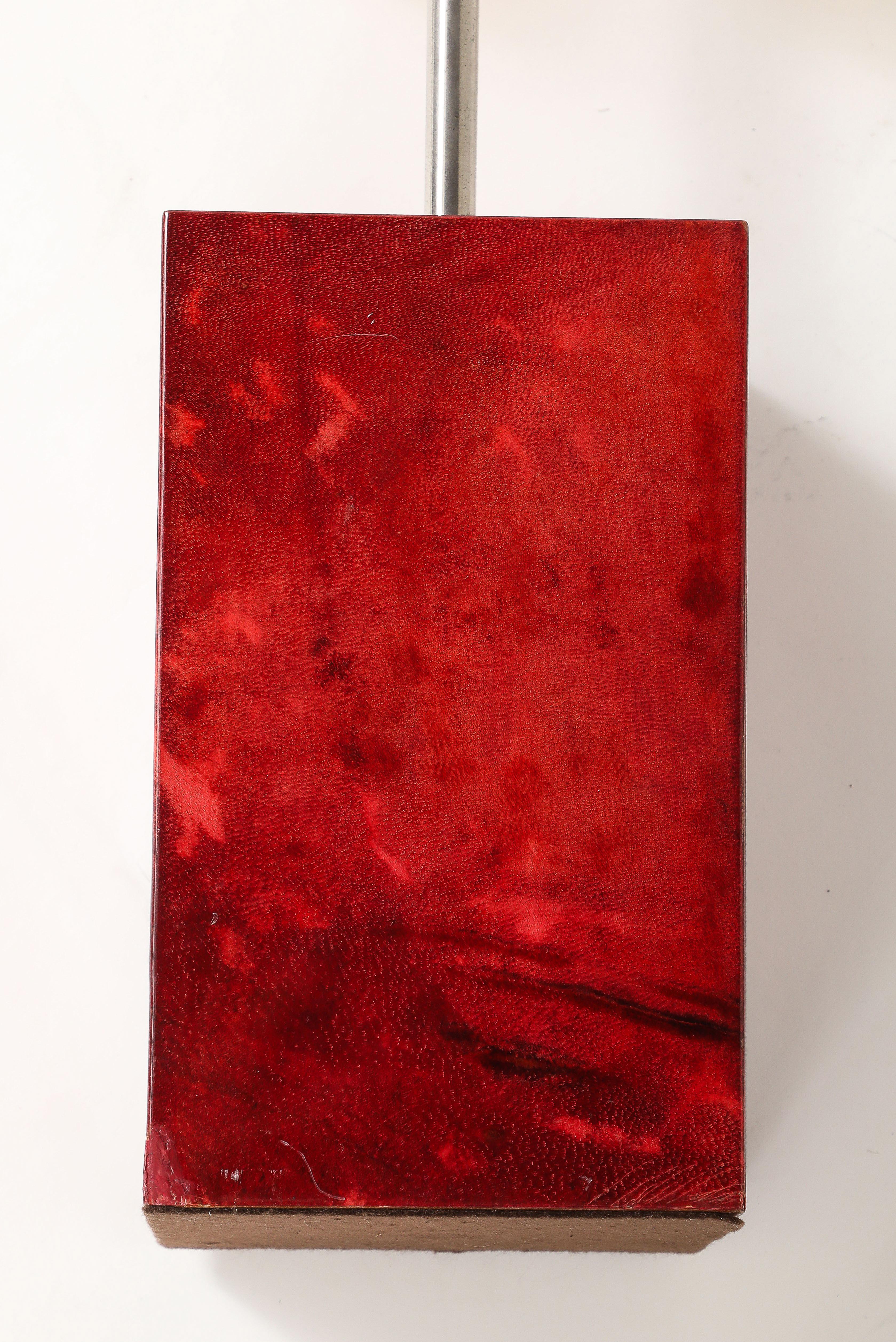 Aldo Tura Red Parchment & Nickel Table Lamp, Italy, 1950's, signed For Sale 4
