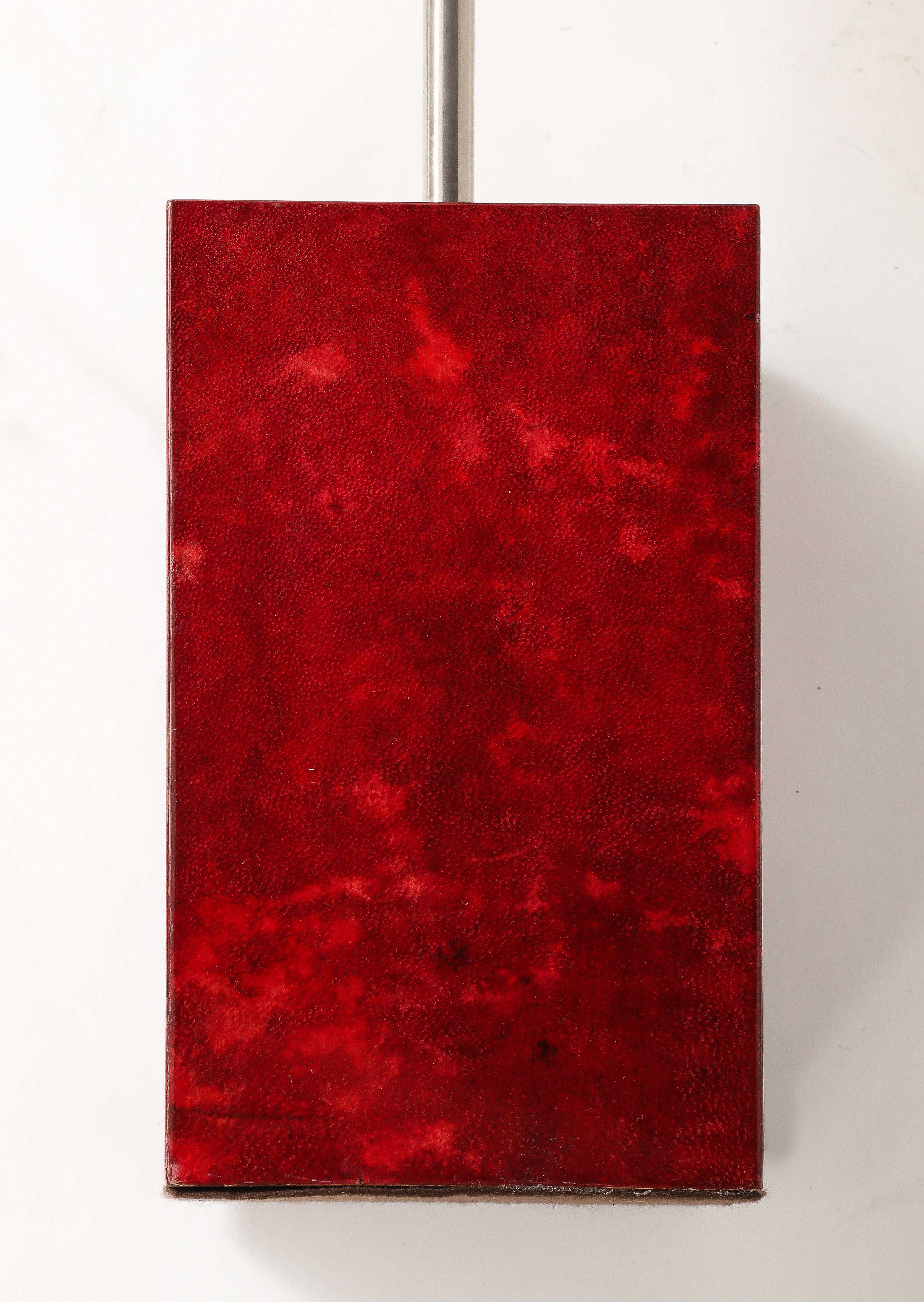 Aldo Tura Red Parchment & Nickel Table Lamp, Italy, 1950's, signed For Sale 5