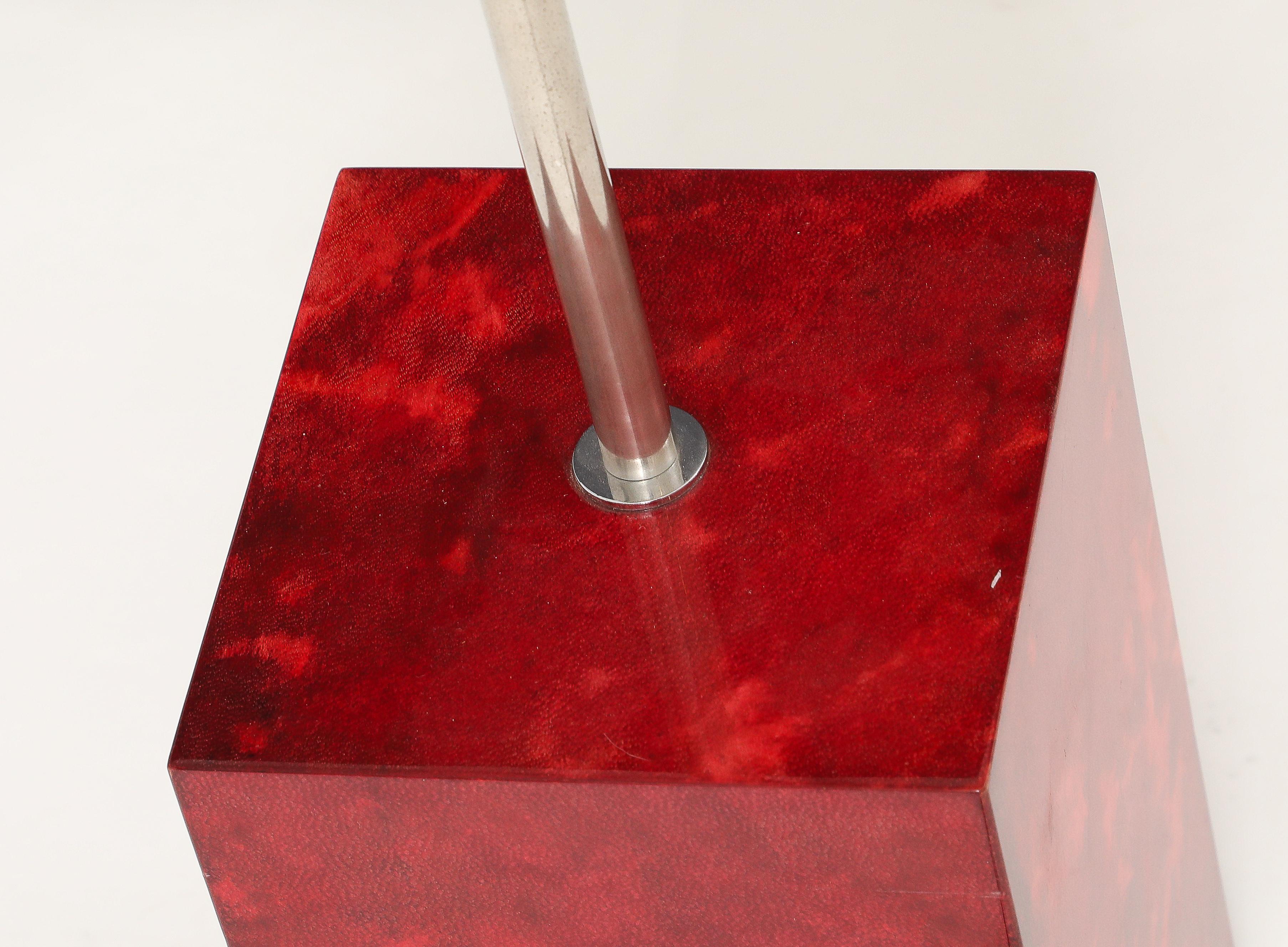 Aldo Tura Red Parchment & Nickel Table Lamp, Italy, 1950's, signed For Sale 2