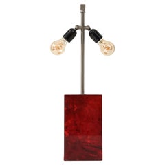 Aldo Tura Red Parchment & Nickel Table Lamp, Italy, 1950's, signed