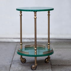 Aldo Tura Round Green Goatskin Bar Serving Cart