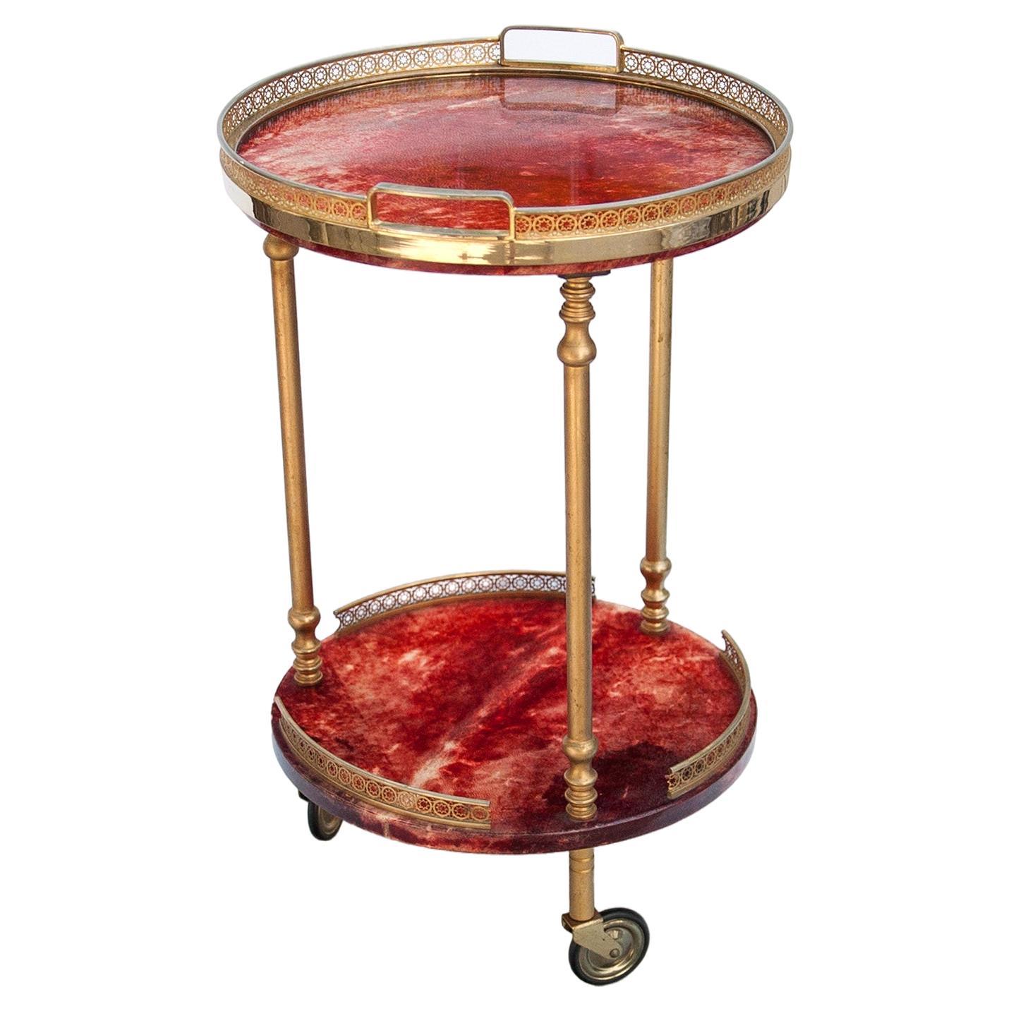 Aldo Tura Round Red Goatskin Bar Cart Tray For Sale