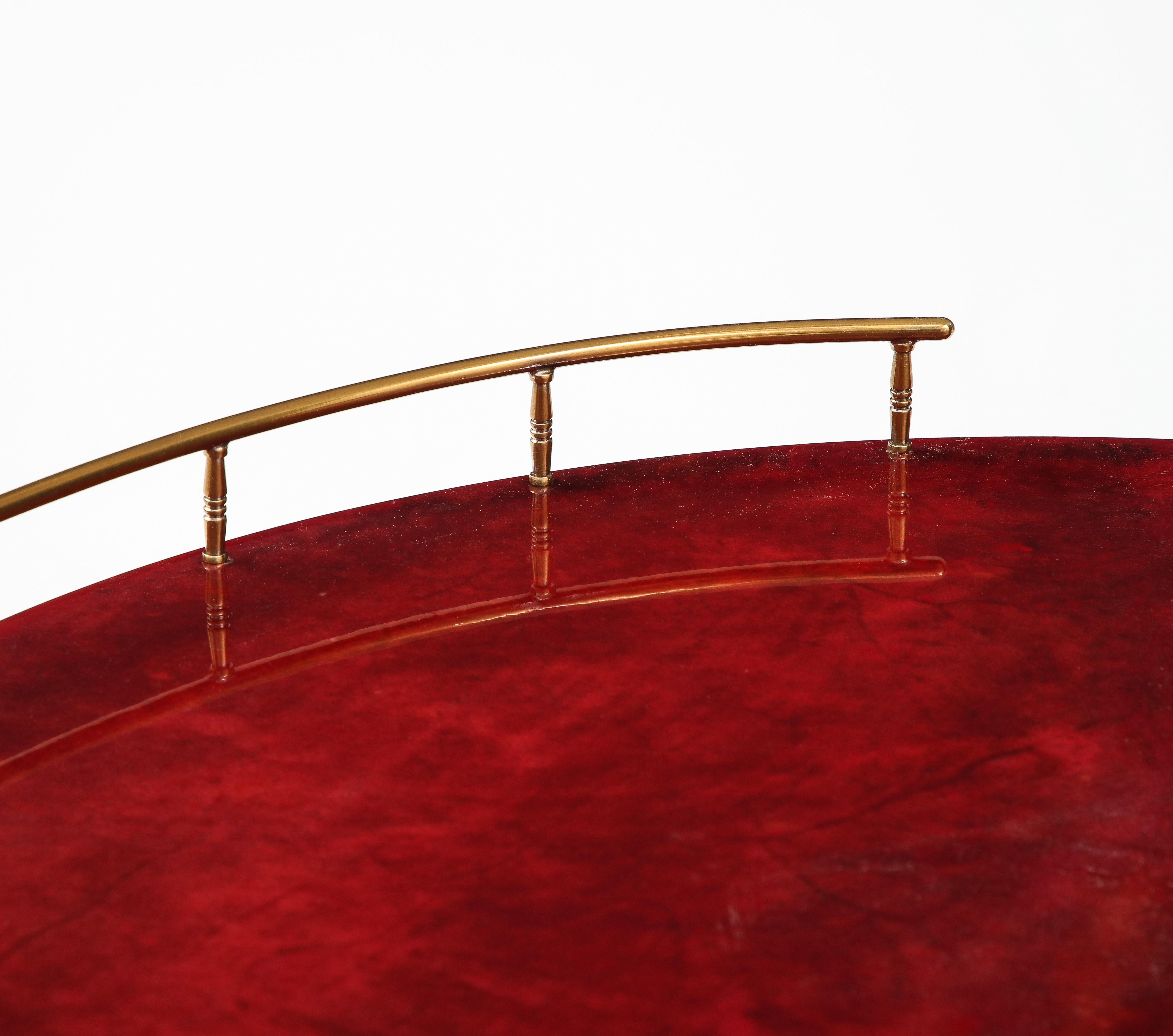 20th Century Aldo Tura Ruby Red Goatskin Bar Cart For Sale