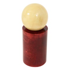 Aldo Tura Sculpture, Red, Cream, Geometric, Lacquered Goatskin, Signed