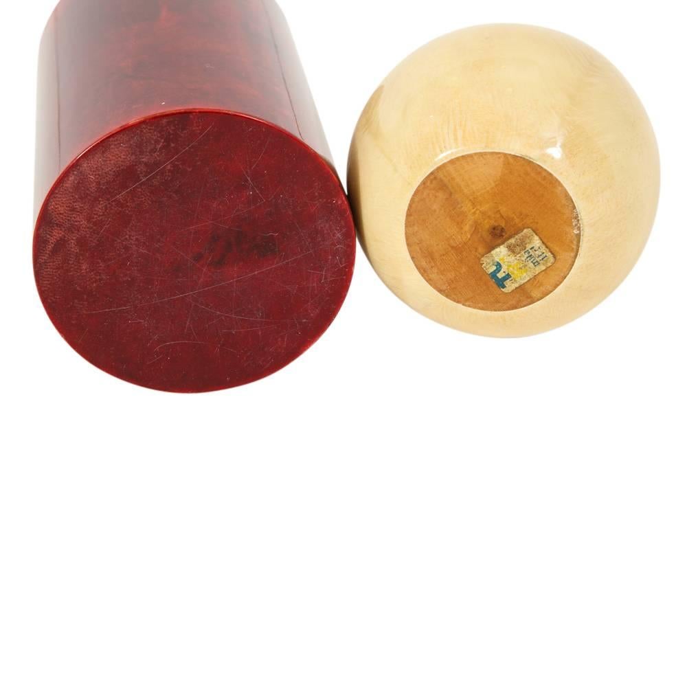Italian Aldo Tura Sculpture, Red, Cream, Geometric, Lacquered Goatskin, Signed For Sale