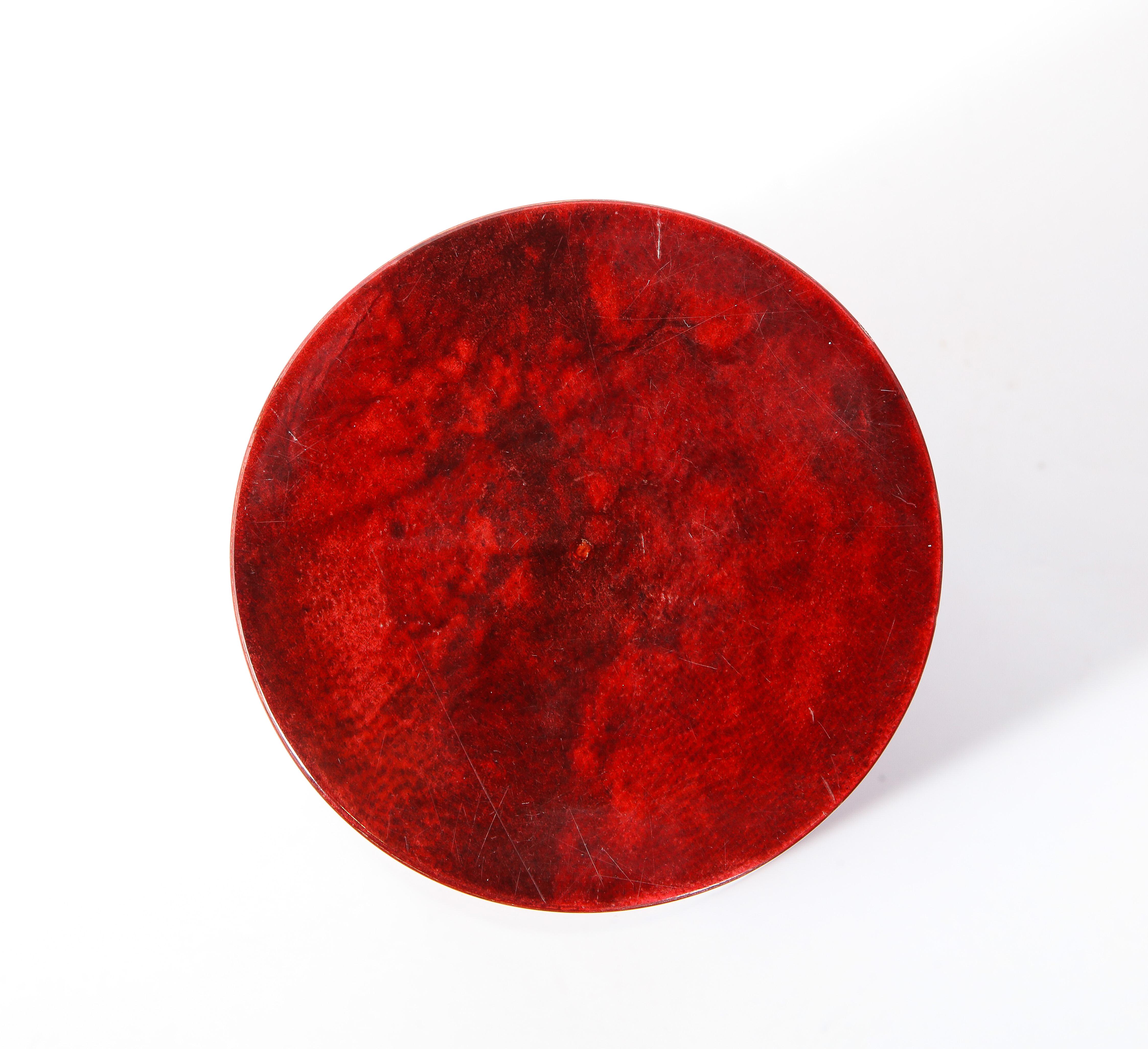 Aldo Tura Sculpture, Red, Cream, Geometric, Lacquered Goatskin, Signed For Sale 4