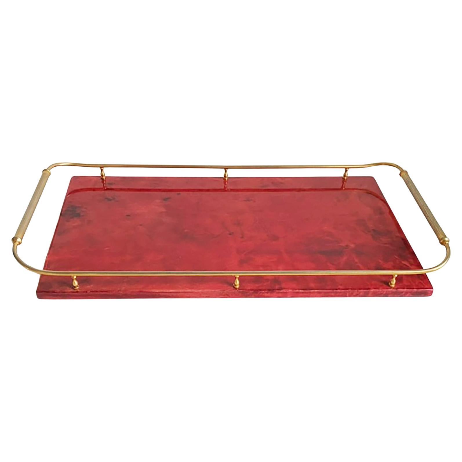 Aldo Tura Serving Bar Tray -- Red Goatskin
Brass -- Mid Century Italian