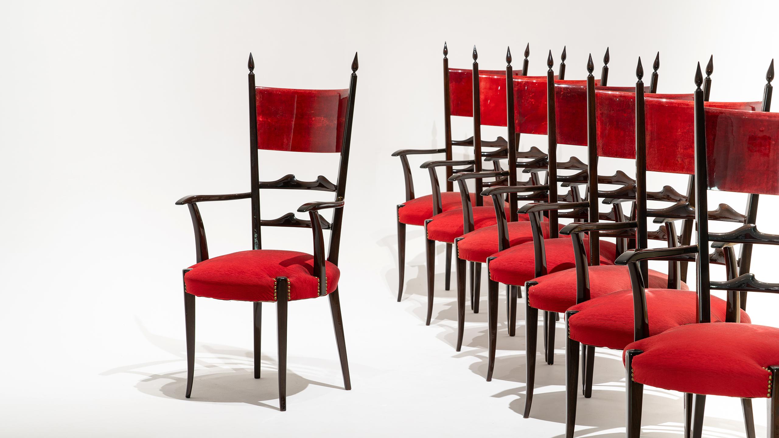 Ensemble de 8 chaises de salle à manger à haut dossier Aldo Tura, mi-siècle moderne, 1962, Italie en vente 2