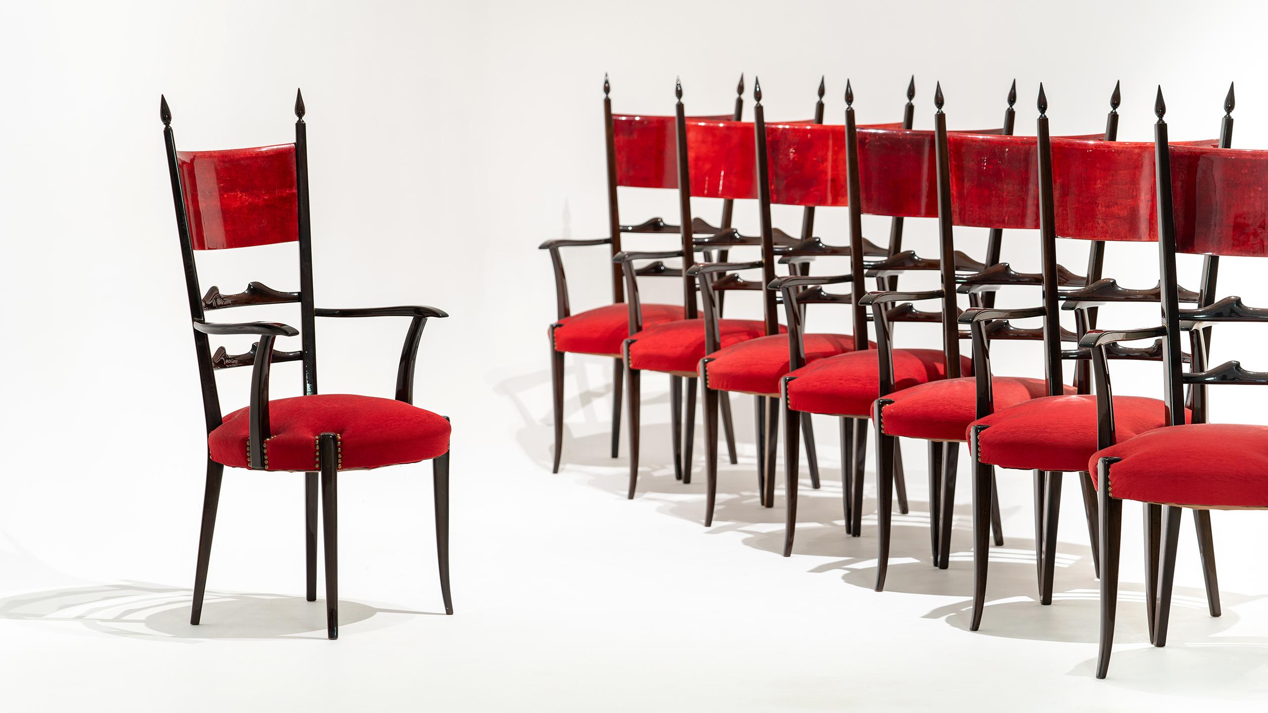 Ensemble de 8 chaises de salle à manger à haut dossier Aldo Tura, mi-siècle moderne, 1962, Italie en vente 3