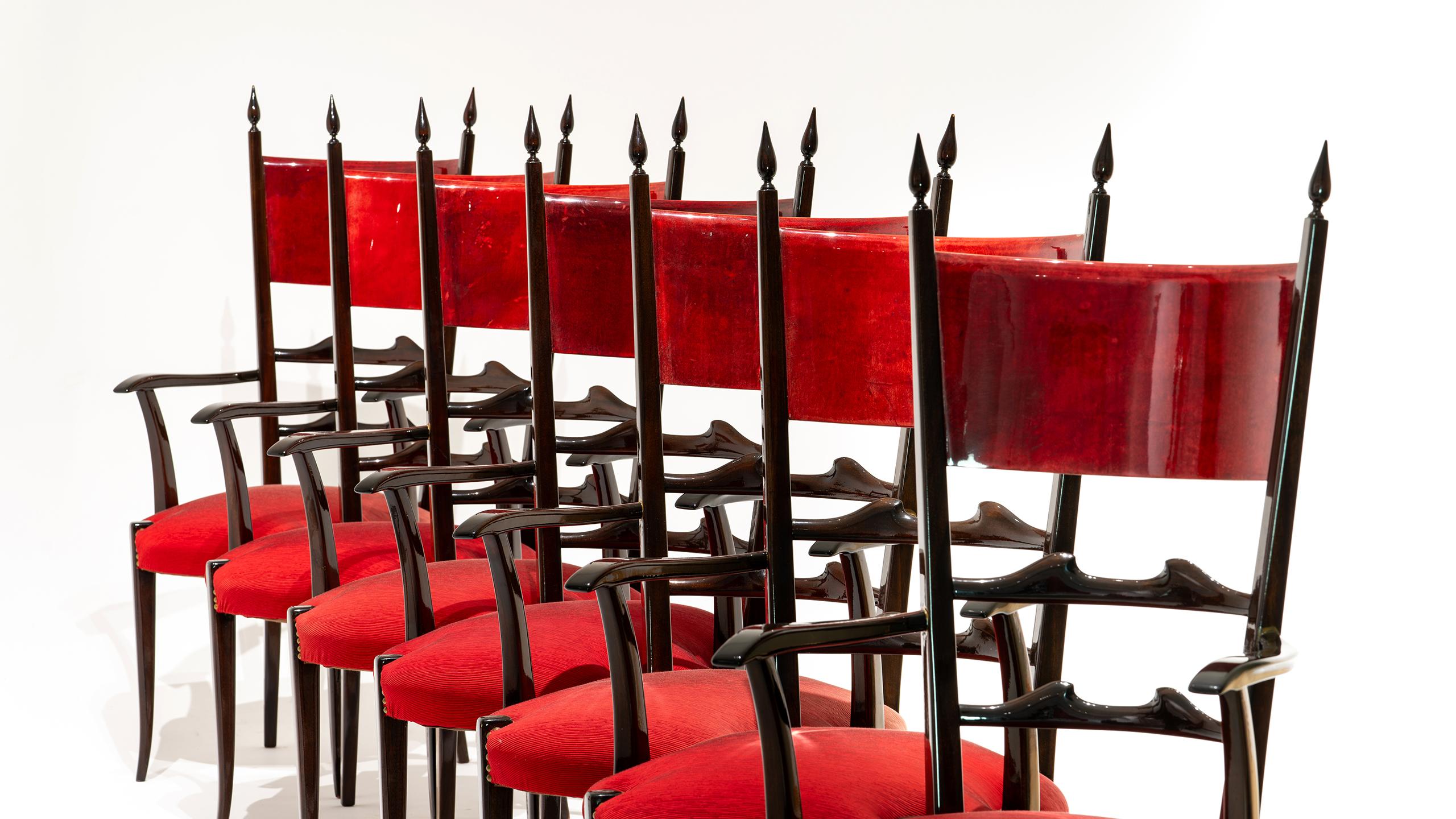 Ensemble de 8 chaises de salle à manger à haut dossier Aldo Tura, mi-siècle moderne, 1962, Italie en vente 4