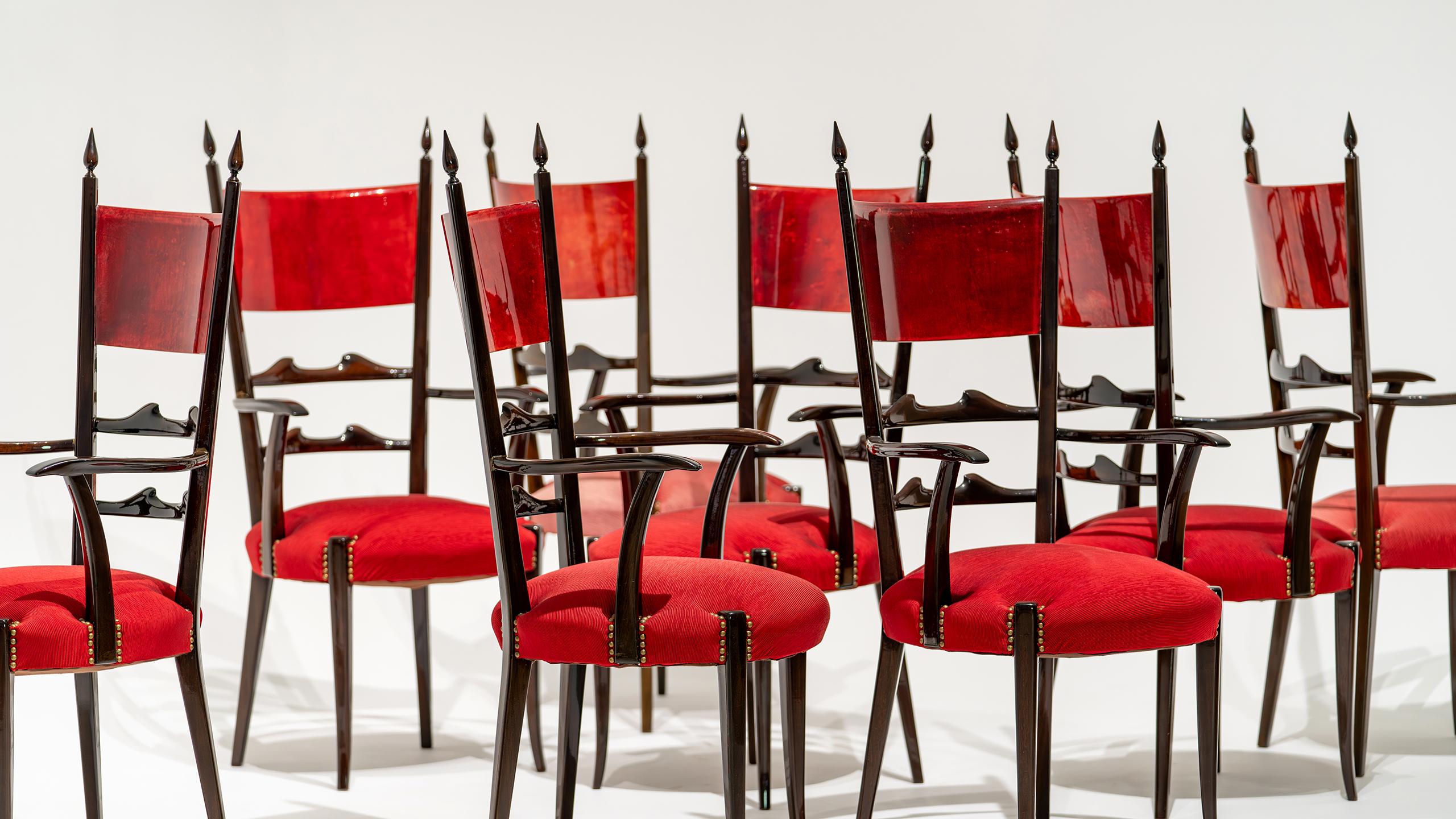 italien Ensemble de 8 chaises de salle à manger à haut dossier Aldo Tura, mi-siècle moderne, 1962, Italie en vente