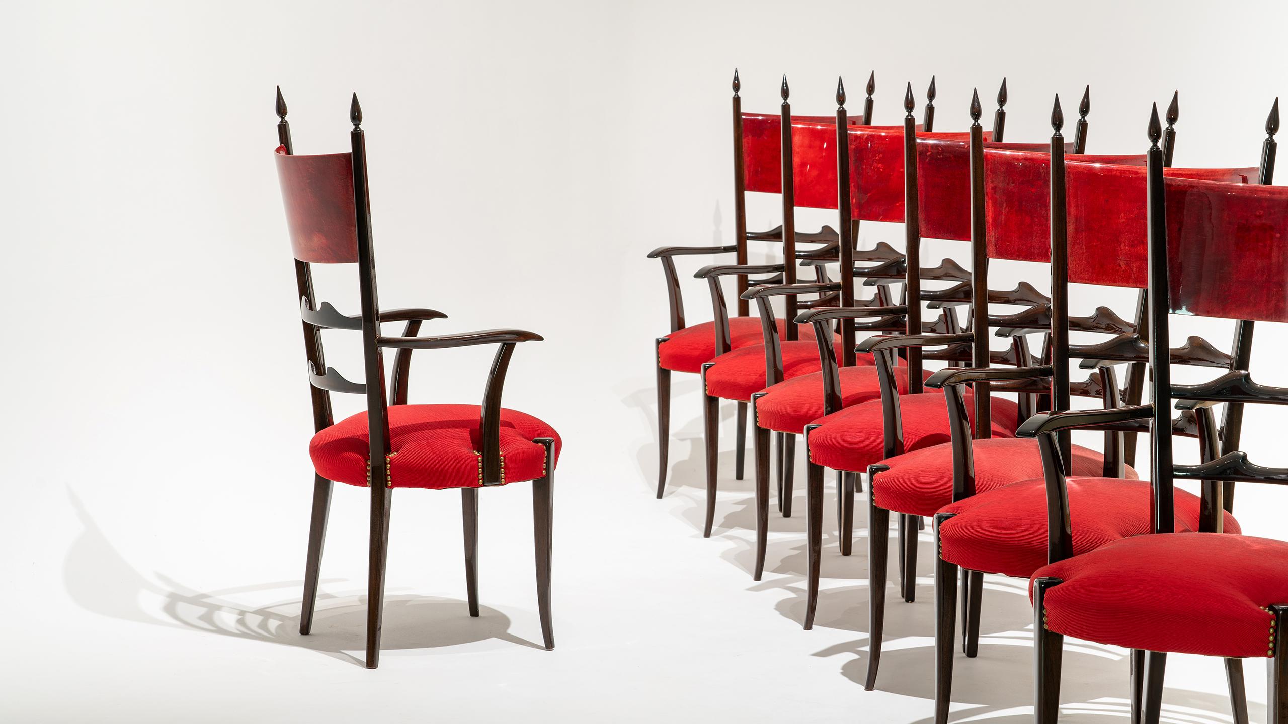 Ensemble de 8 chaises de salle à manger à haut dossier Aldo Tura, mi-siècle moderne, 1962, Italie Bon état - En vente à Munster, NRW