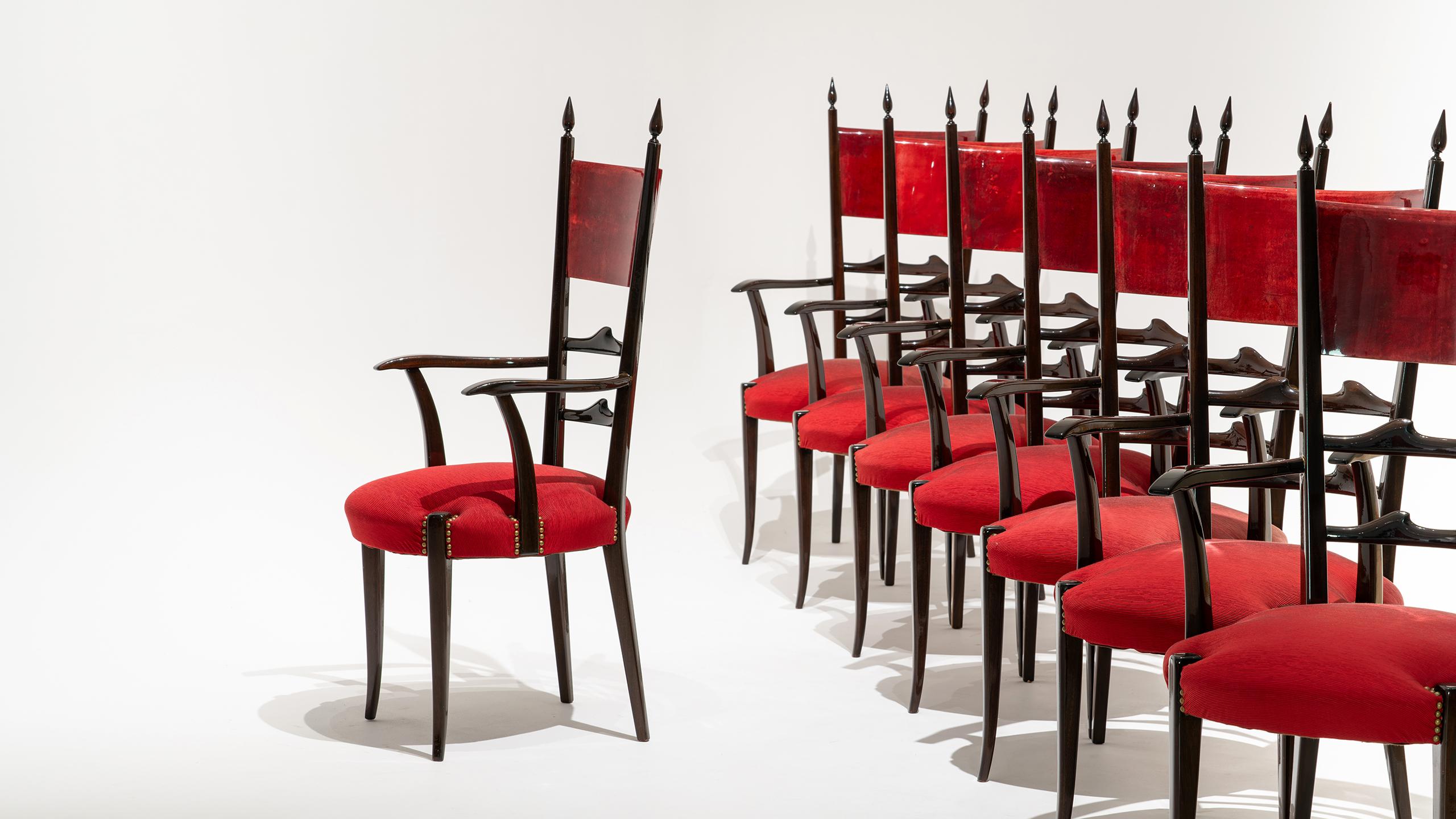 Ensemble de 8 chaises de salle à manger à haut dossier Aldo Tura, mi-siècle moderne, 1962, Italie en vente 1