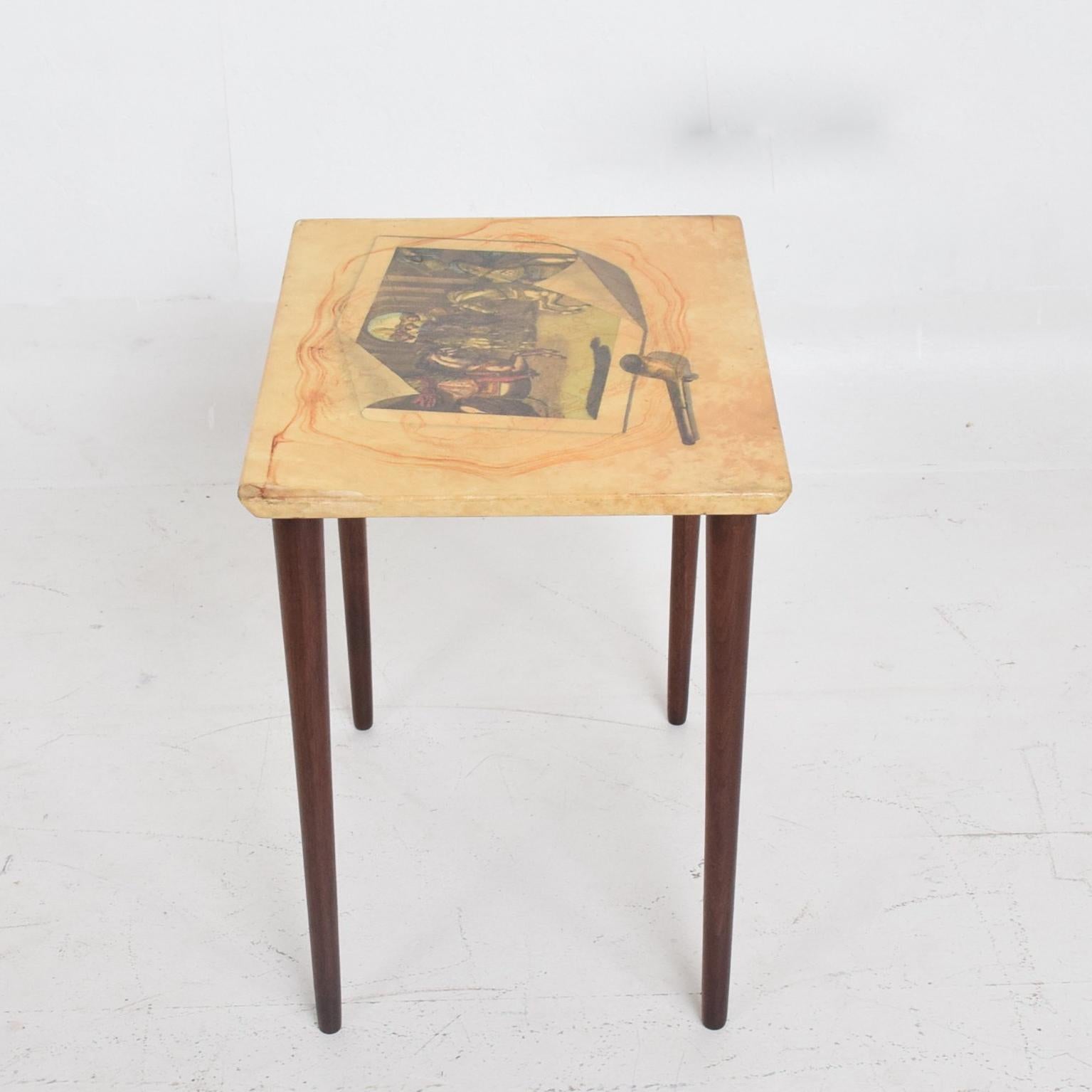 Mid-Century Modern  1950s Aldo Tura Fornasetti Art Side Table Goatskin Mahogany ITALY