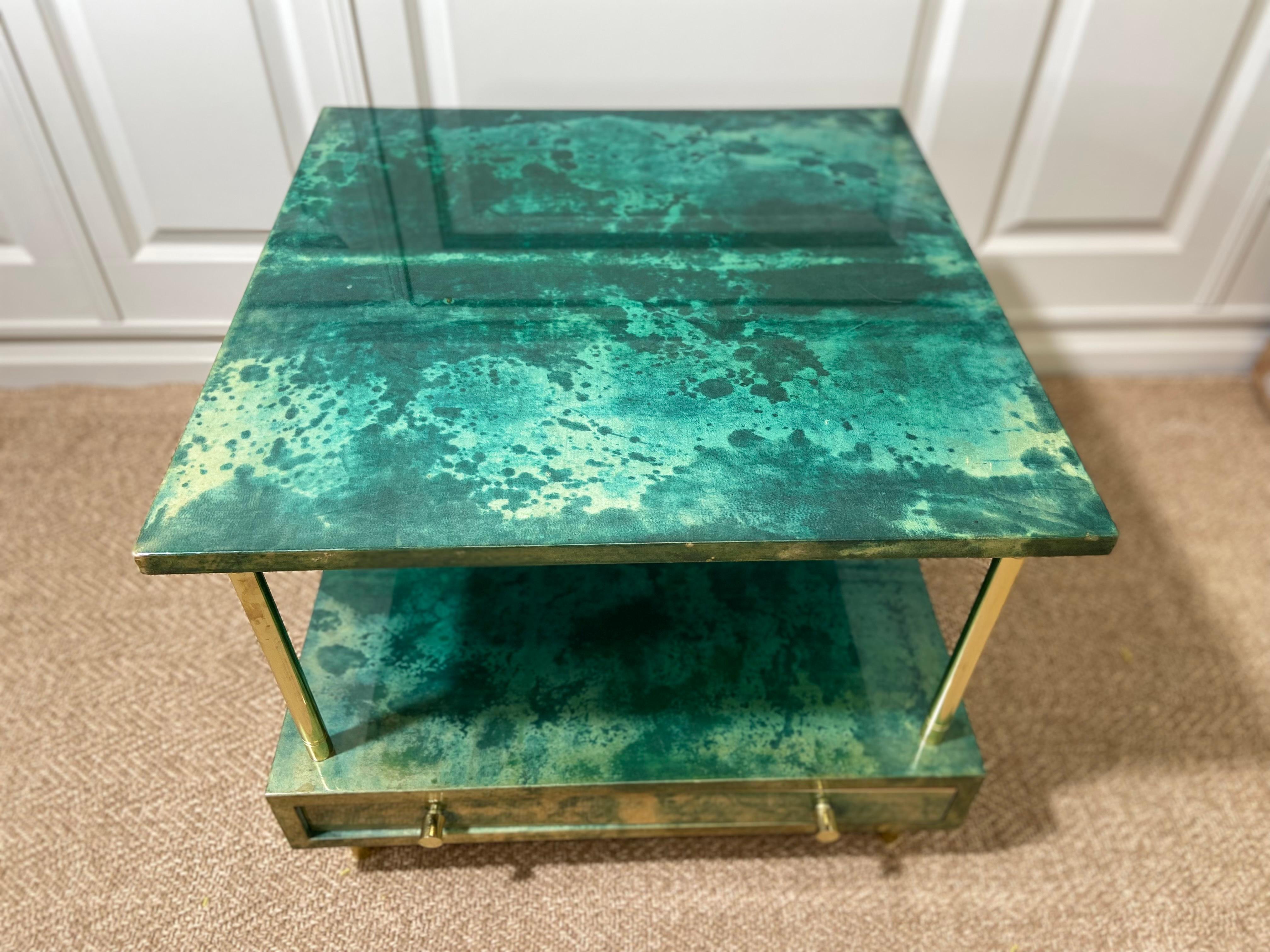 This original ALDO TURA coffee table or side table also makes a great nightstand due to its almost cube sized dimensions. 

With its distinctive and sleek design this ALDO TURA table was designed in Milano, Italy in the 1960's and was handcrafted