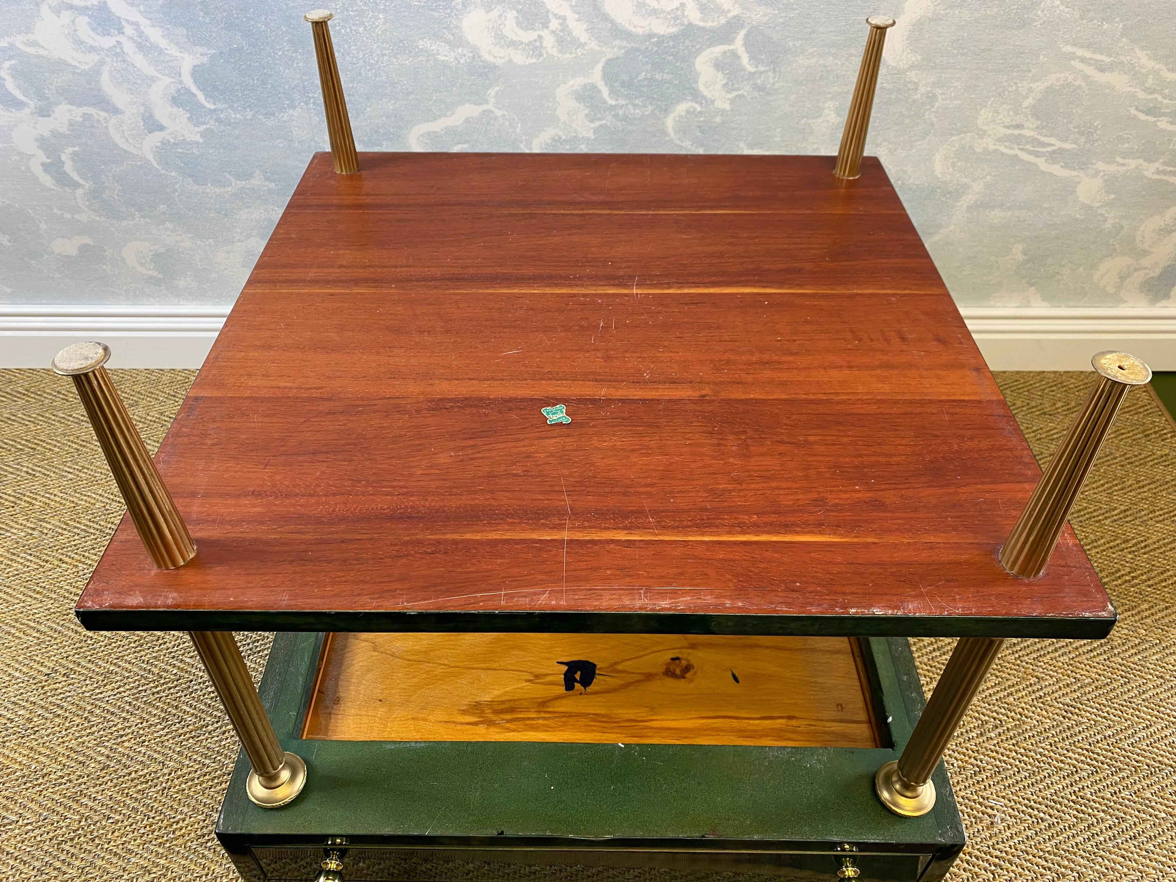 Lacquered Aldo Tura Side Table in Emerald Green with Brass Legs and Two Drawers  For Sale