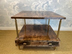 Aldo Tura Side Table in Hazel Brown Tones with Brass Legs and Bottom Drawer